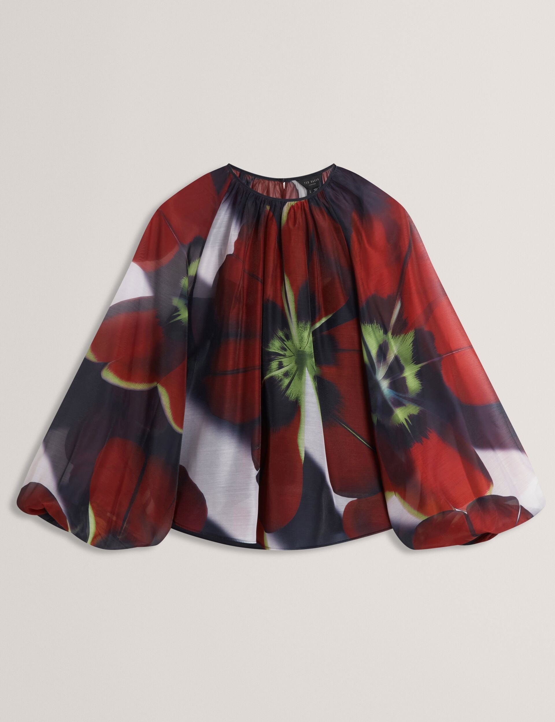 Ted Baker Elaia Red Bloom Organza Balloon Sleeve Blouse Women's
