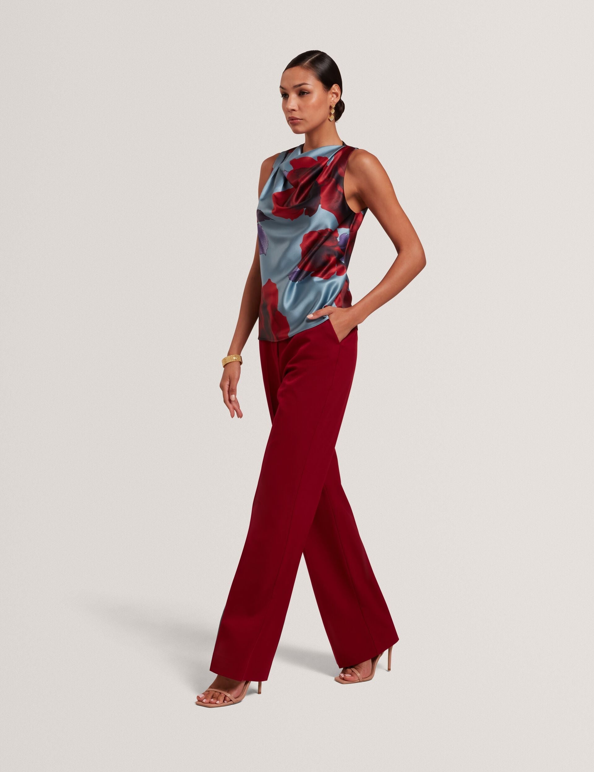 Ted Baker Harplyn Rose Print Drape Satin Sleeveless Top Women's