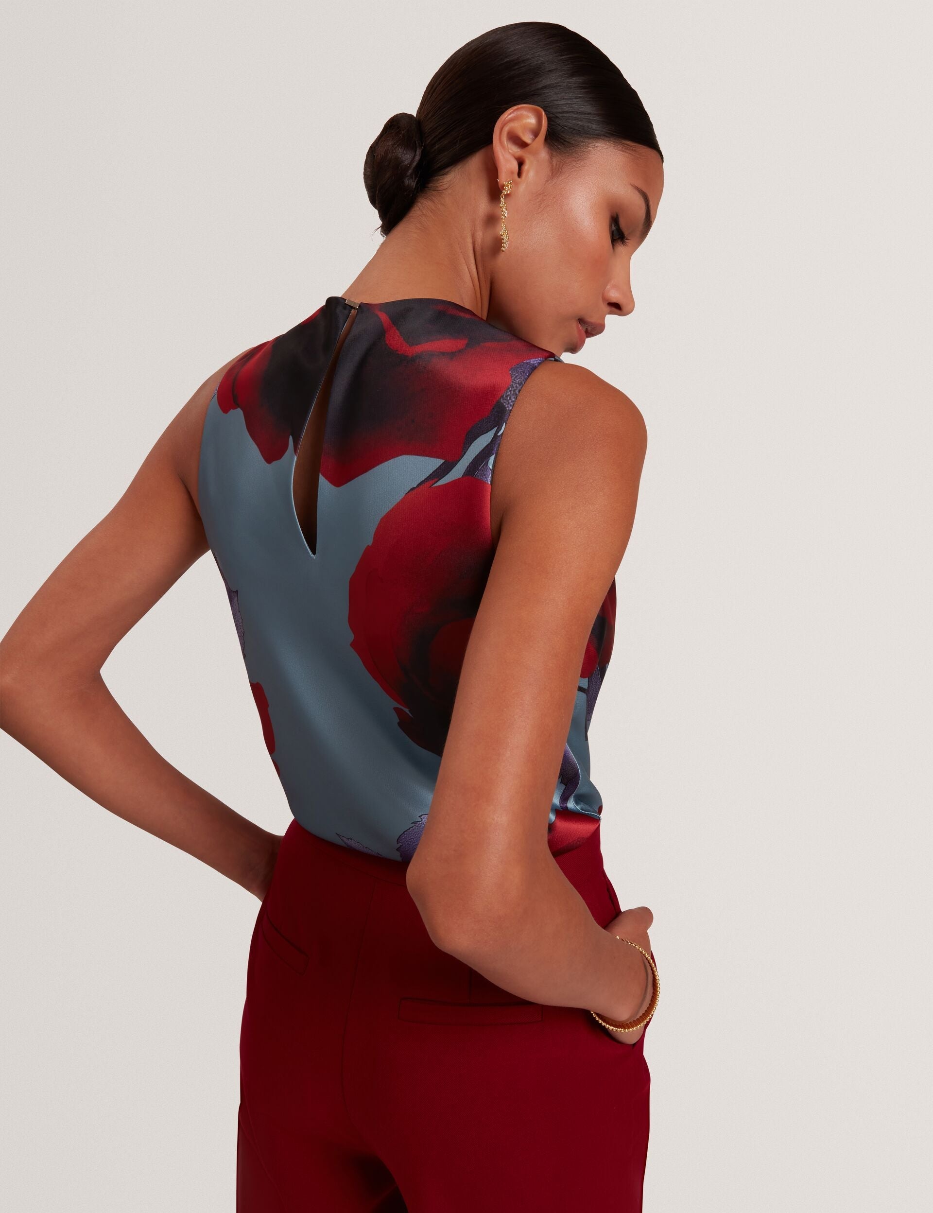 Ted Baker Harplyn Rose Print Drape Satin Sleeveless Top Women's