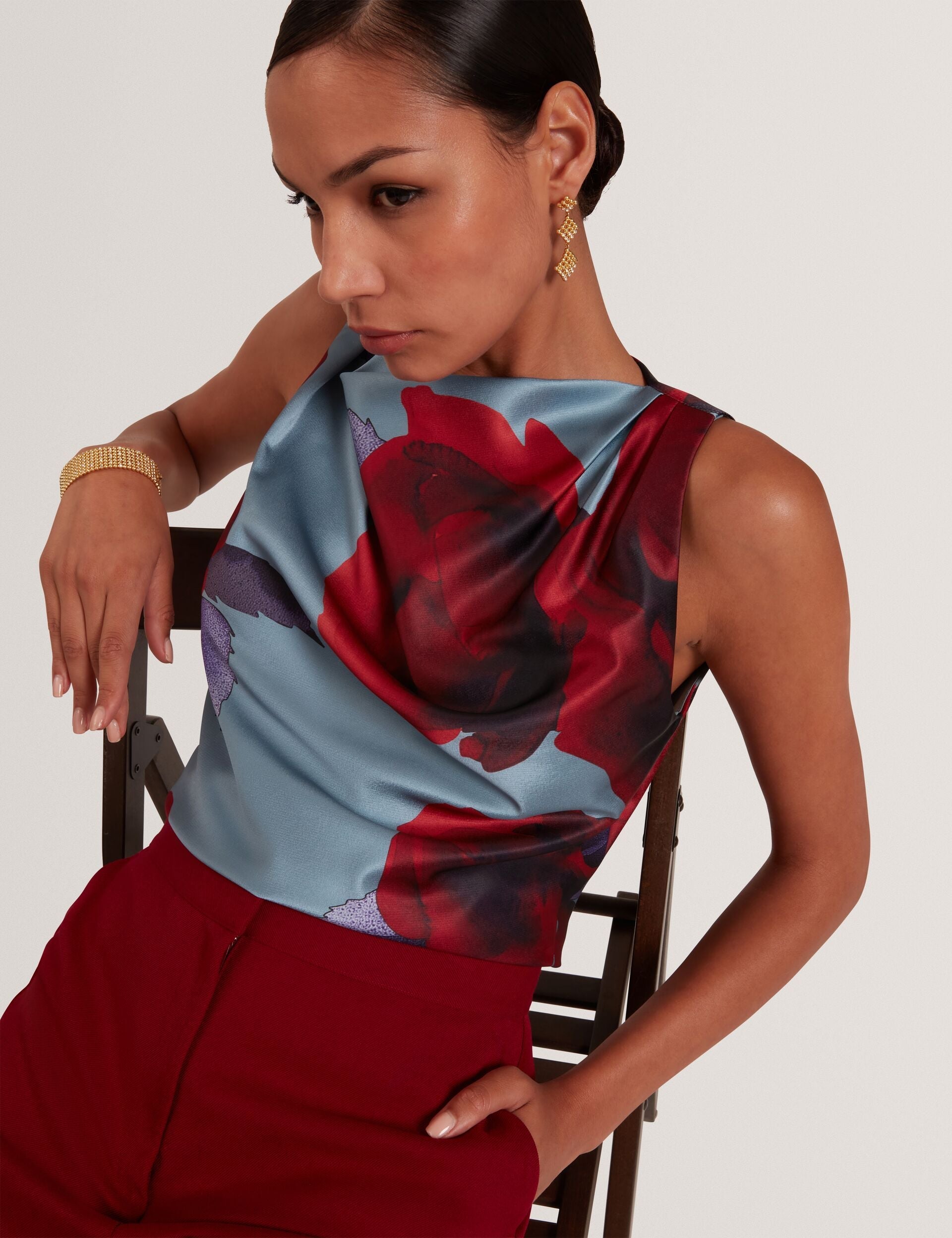 Ted Baker Harplyn Rose Print Drape Satin Sleeveless Top Women's