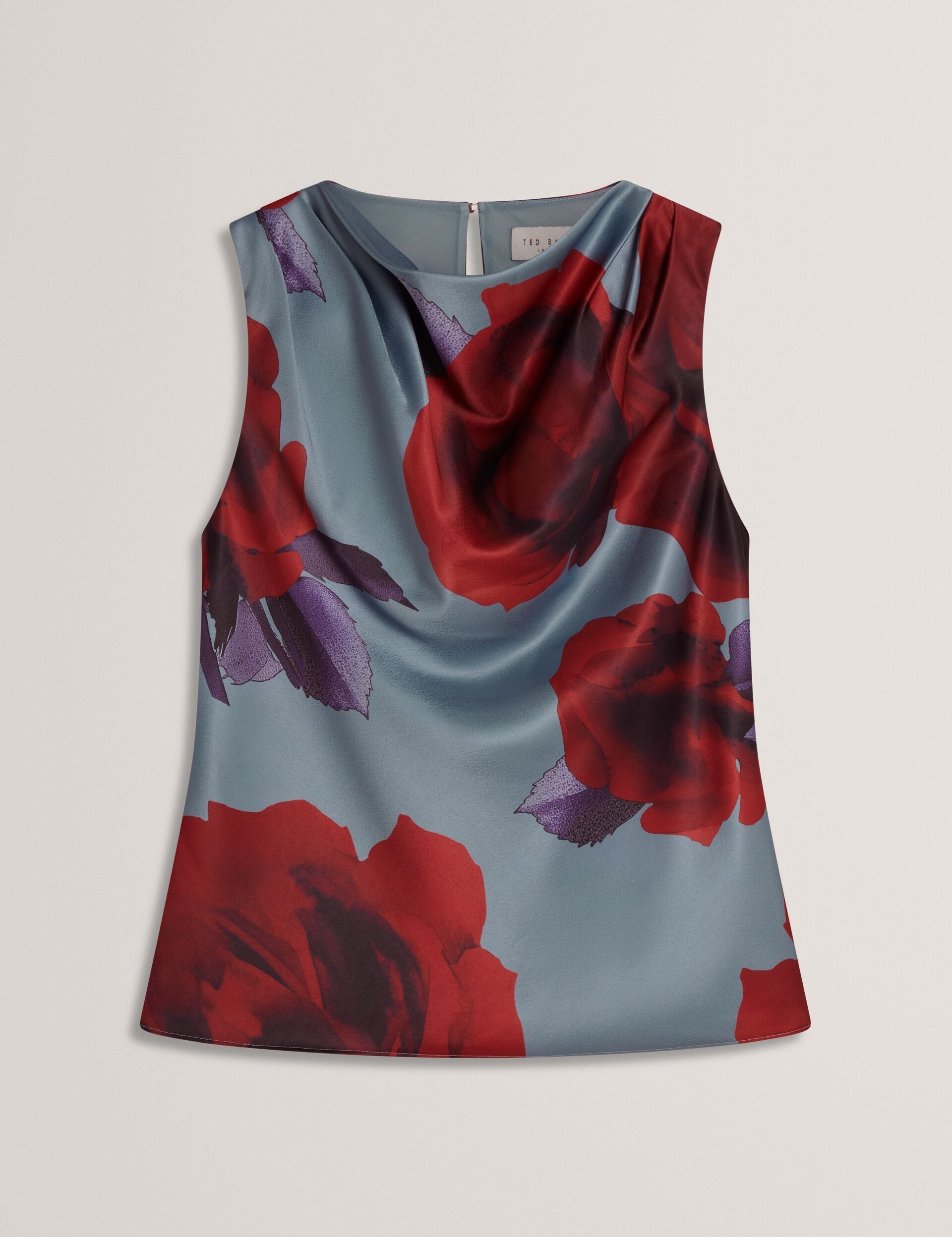 Ted Baker Harplyn Rose Print Drape Satin Sleeveless Top Women's