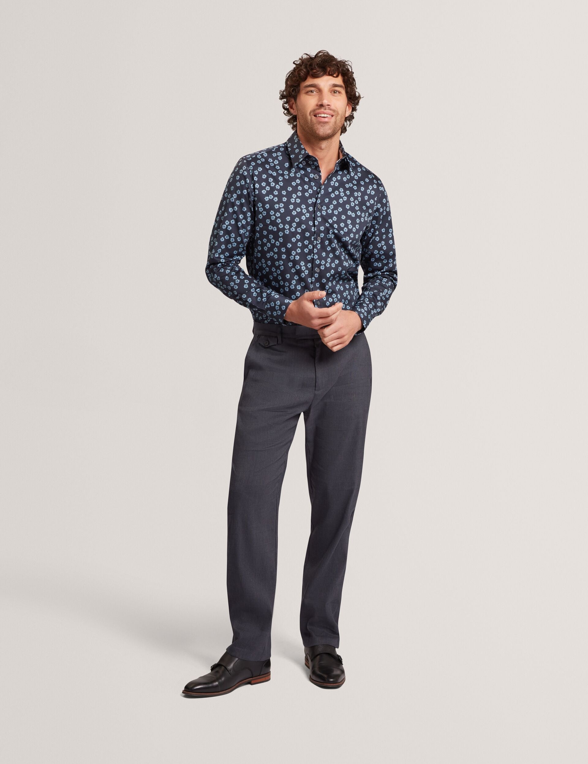 Ted Baker Ignatz Checked Linen Blend Regular Fit Trousers