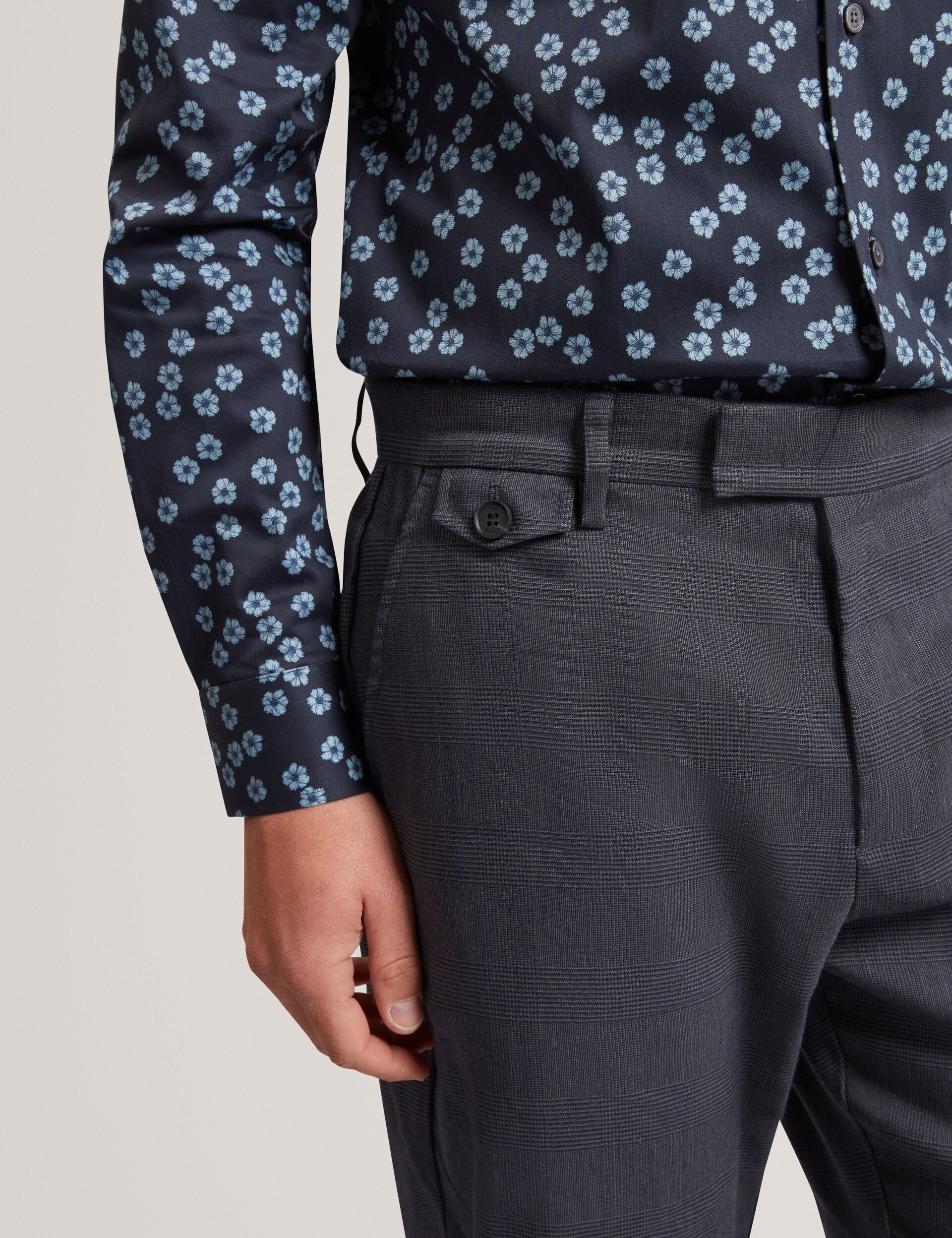 Ted Baker Ignatz Checked Linen Blend Regular Fit Trousers