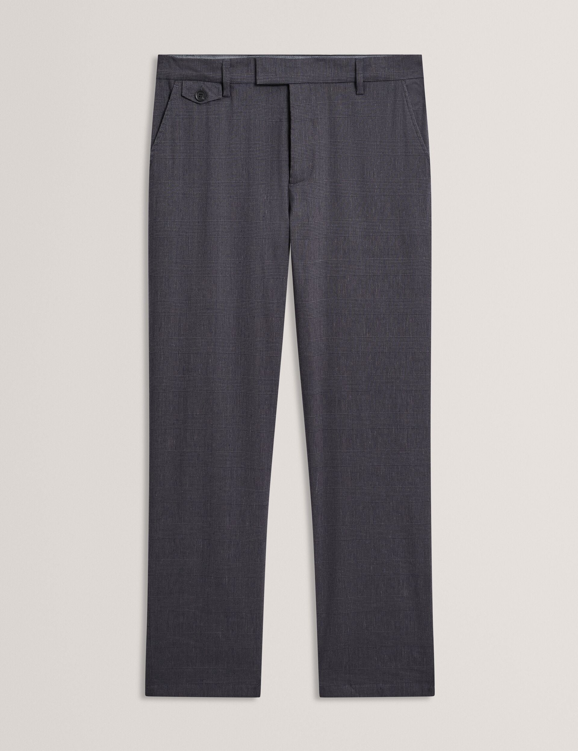 Ted Baker Ignatz Checked Linen Blend Regular Fit Trousers
