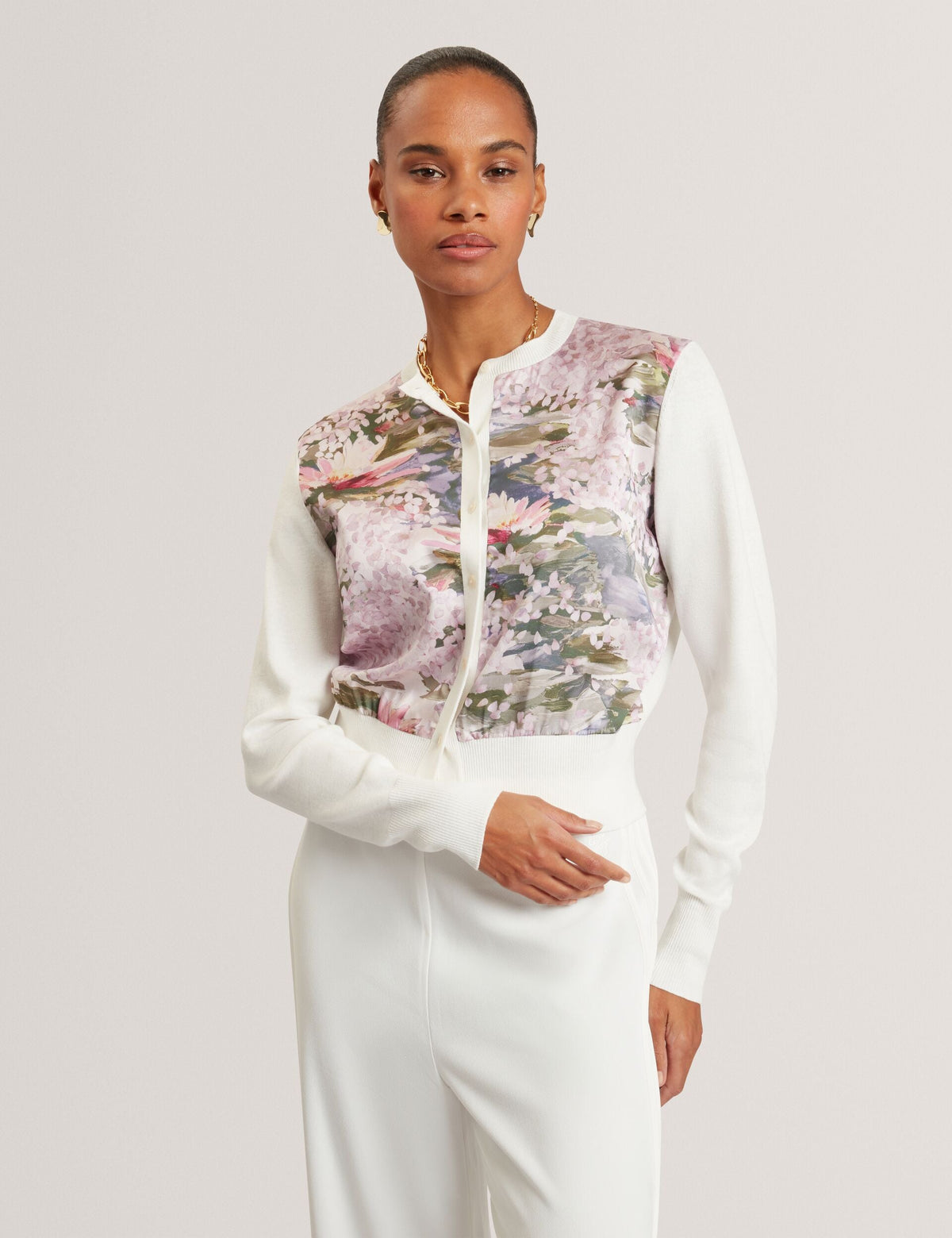 Ted Baker Sisilla Lilypad Print Woven Front Cardigan Women's