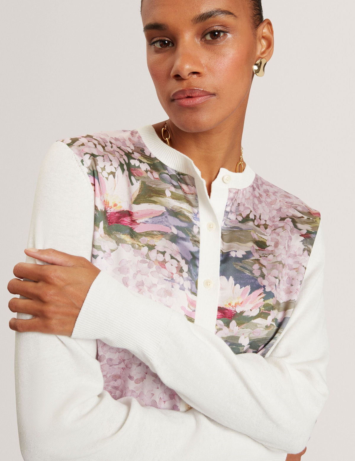 Ted Baker Sisilla Lilypad Print Woven Front Cardigan Women's