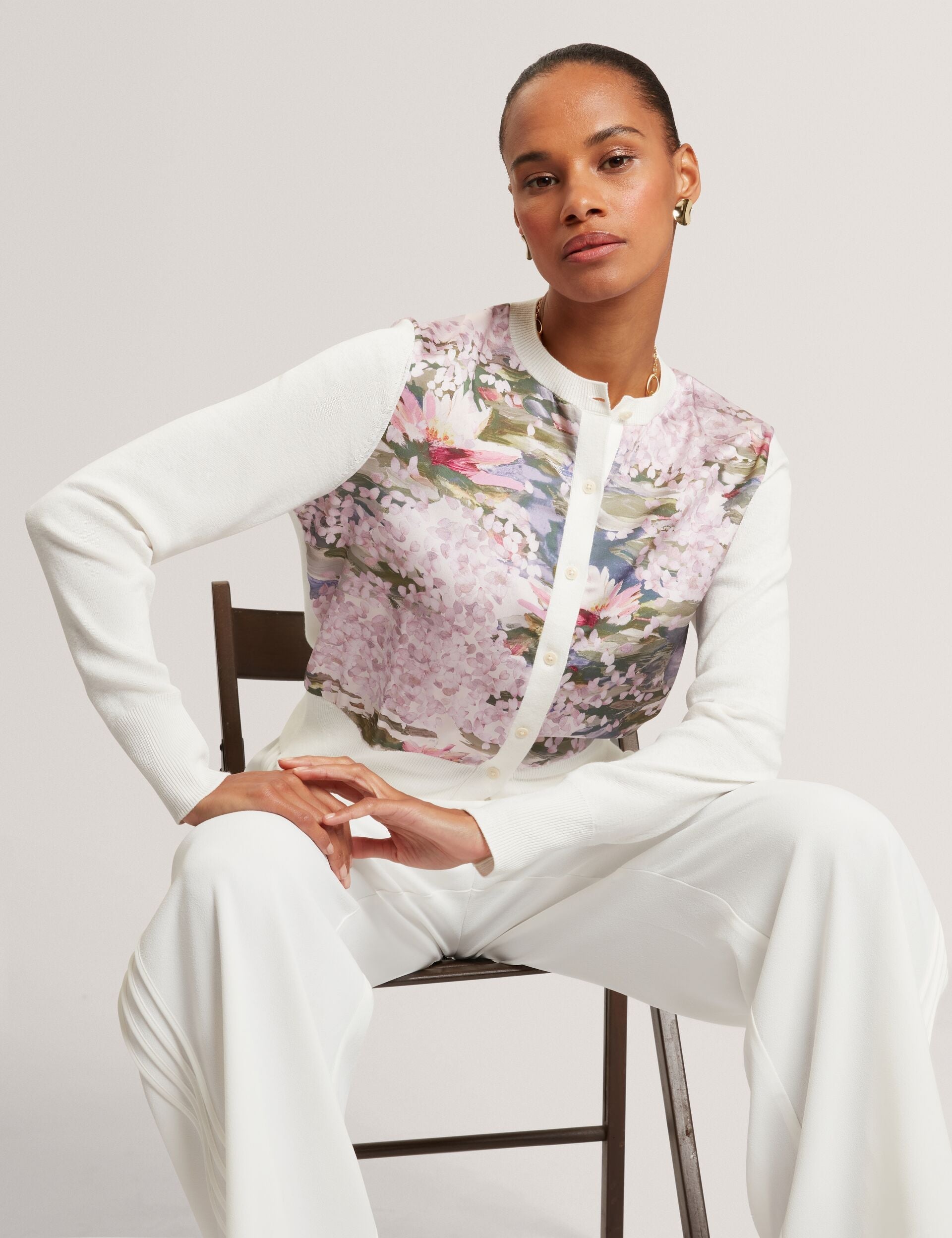 Ted Baker Sisilla Lilypad Print Woven Front Cardigan Women's