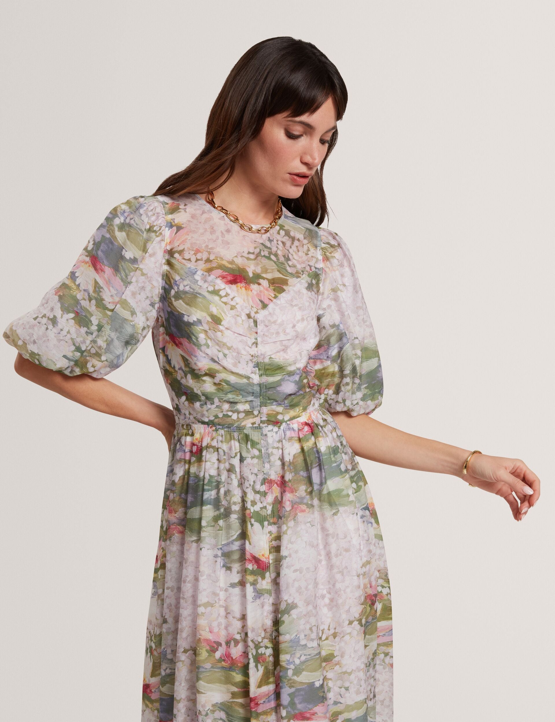 Ted Baker Jonora Lilypad Print Puff Sleeve Midi Dress Women's