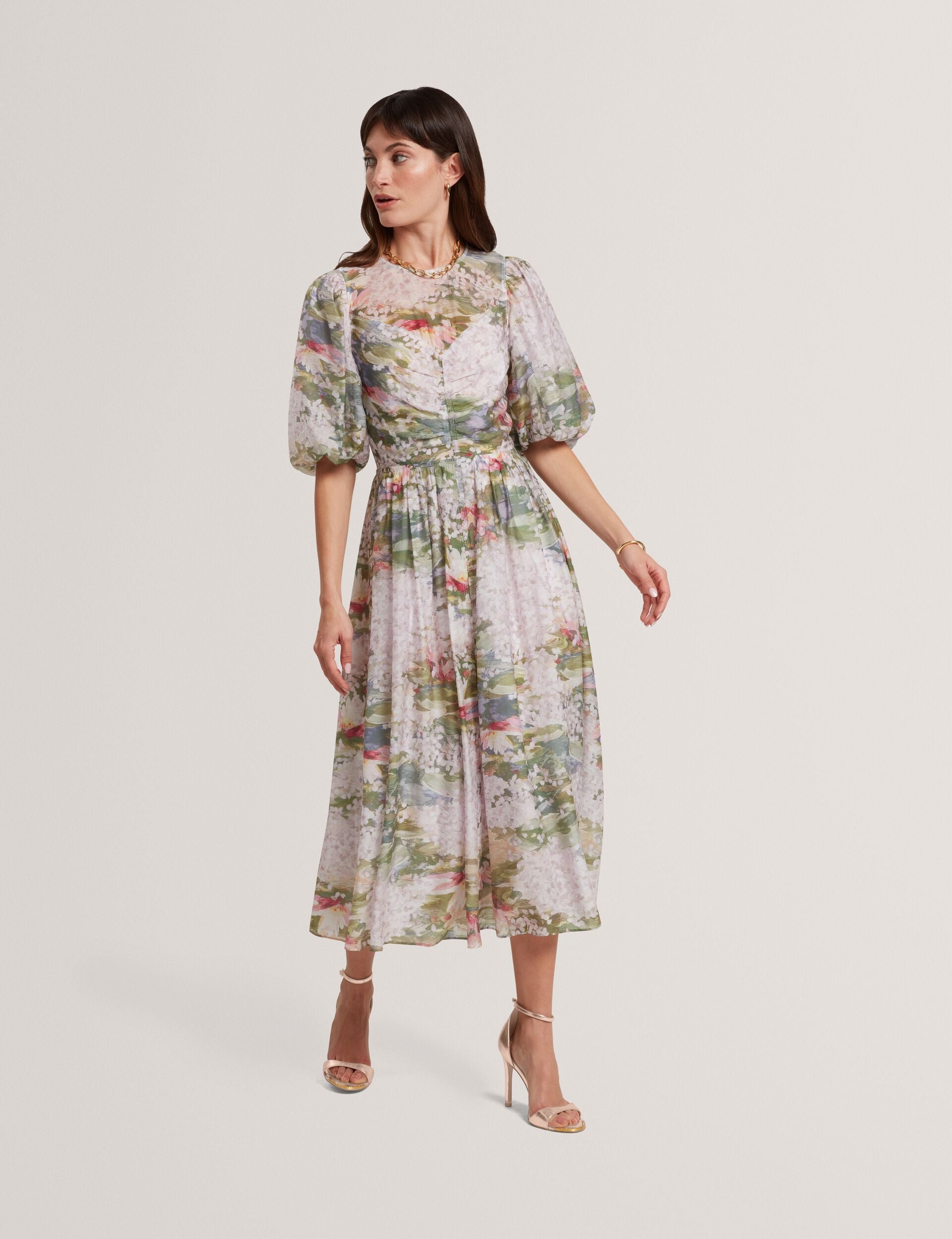 Ted Baker Jonora Lilypad Print Puff Sleeve Midi Dress Women's