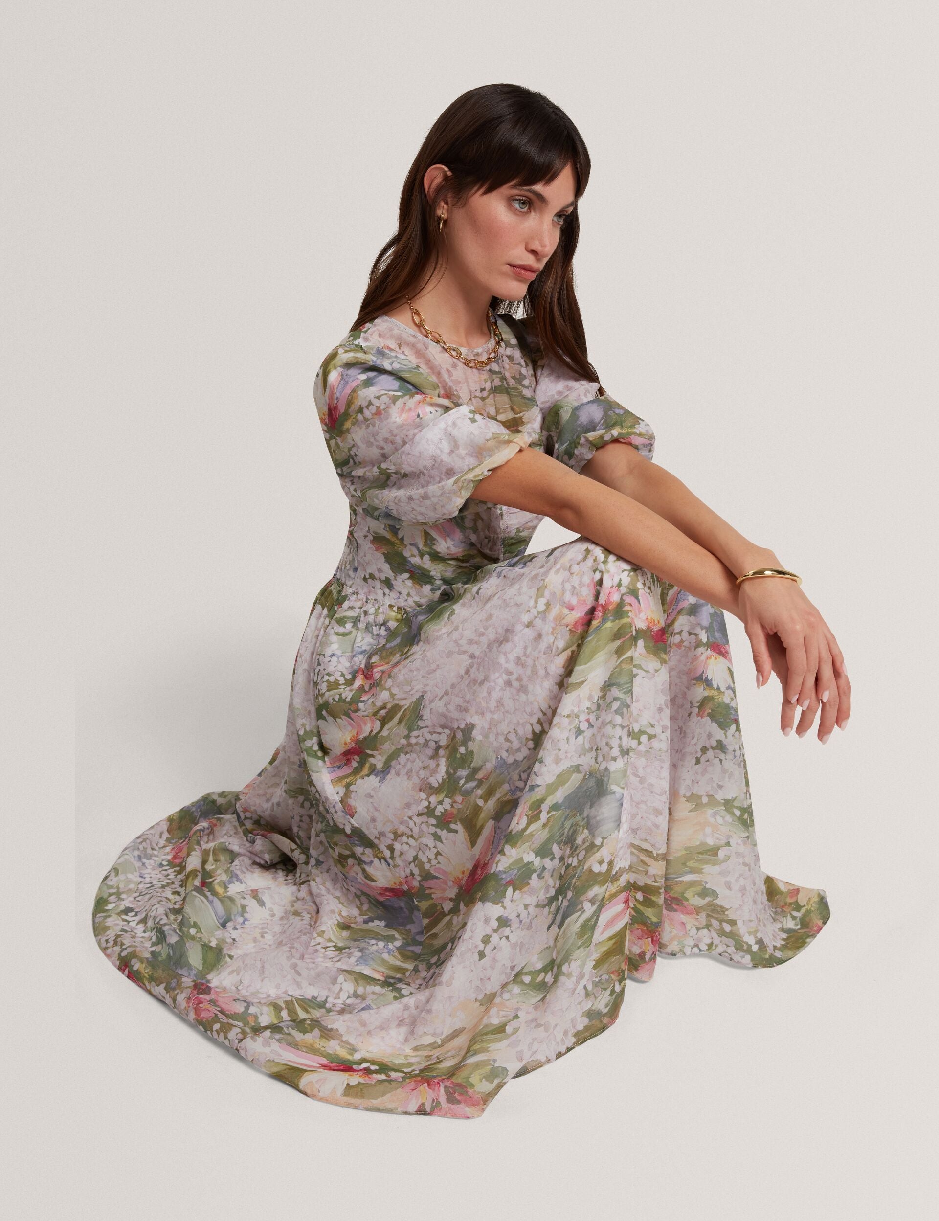 Ted Baker Jonora Lilypad Print Puff Sleeve Midi Dress Women's