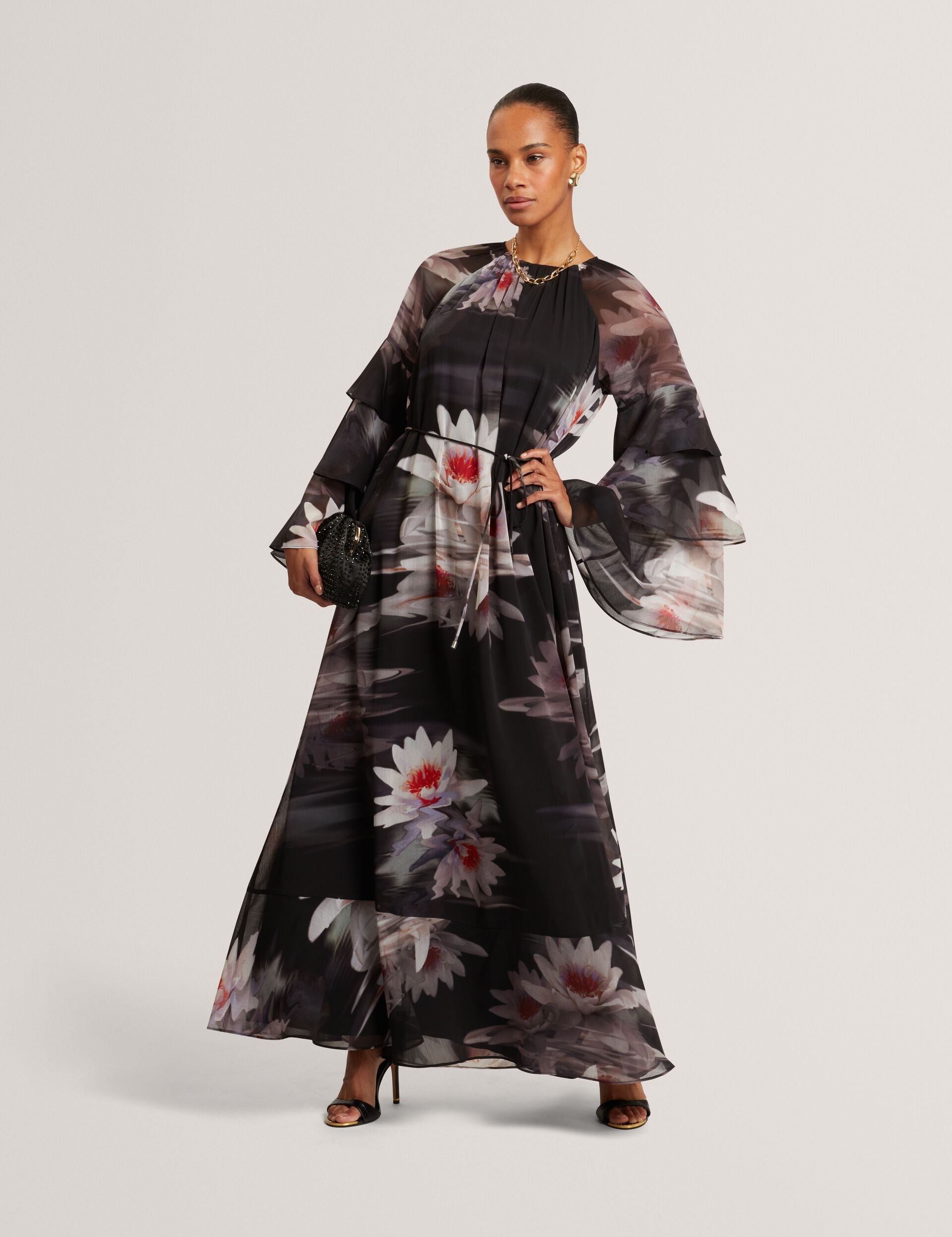 Ted Baker Moliia Lily Print Frilled Long Sleeve Maxi Dress Women's