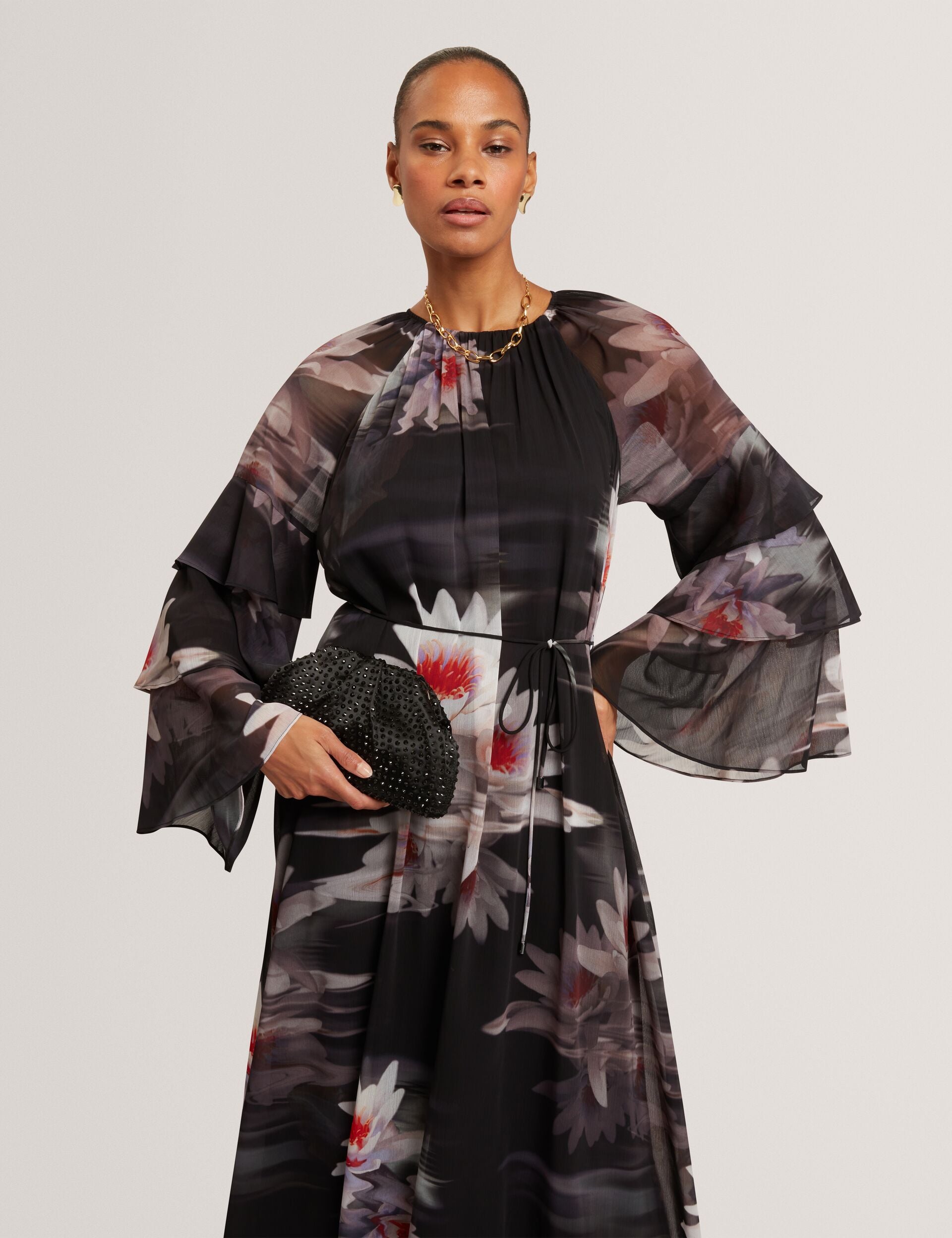 Ted Baker Moliia Lily Print Frilled Long Sleeve Maxi Dress Women's