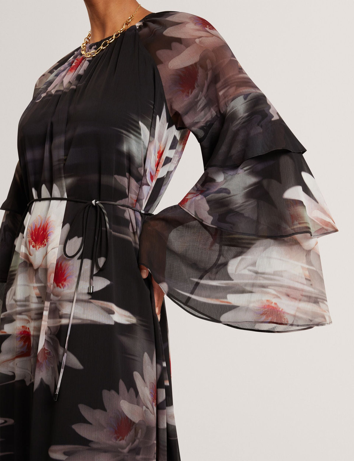Ted Baker Moliia Lily Print Frilled Long Sleeve Maxi Dress Women's