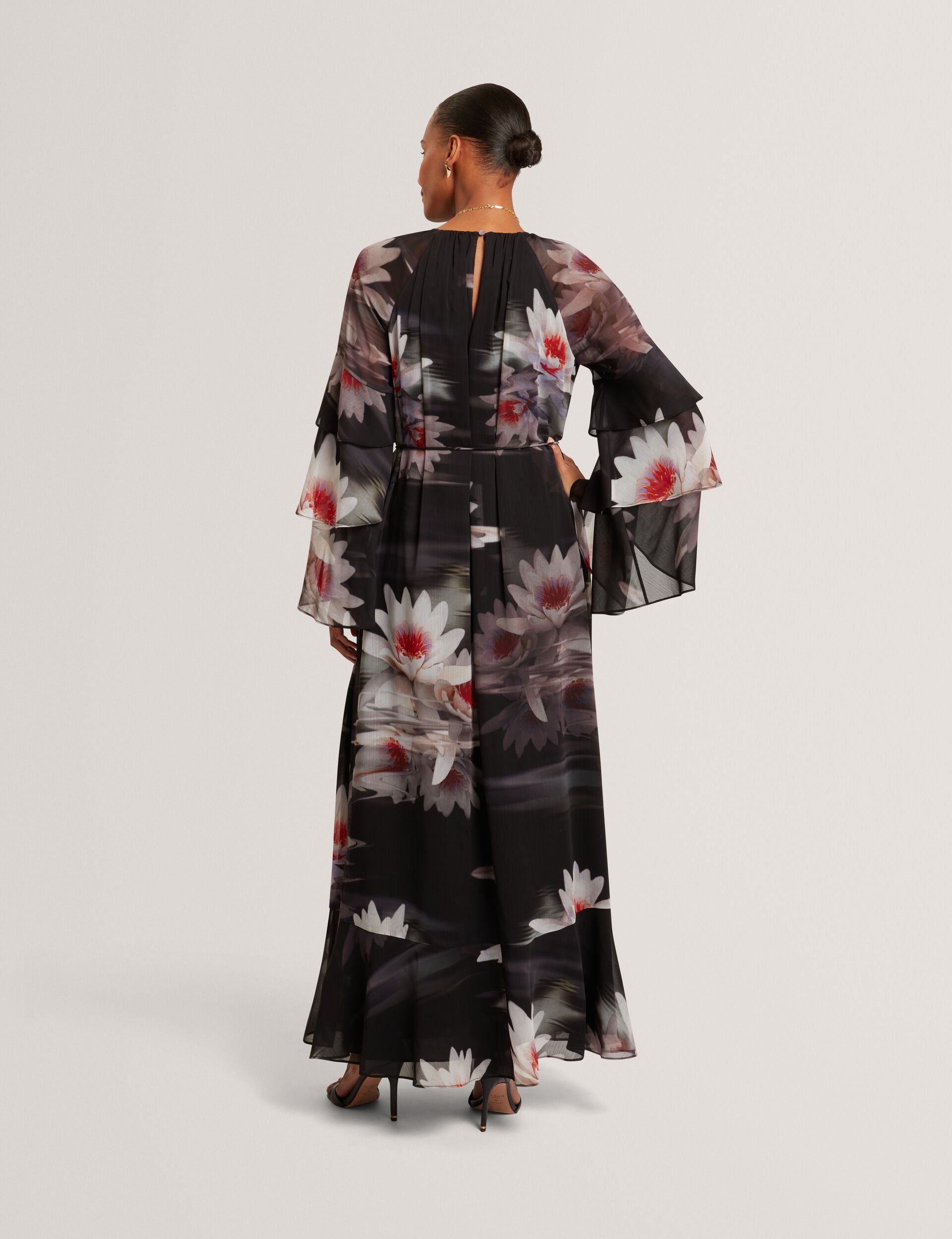 Ted Baker Moliia Lily Print Frilled Long Sleeve Maxi Dress Women's