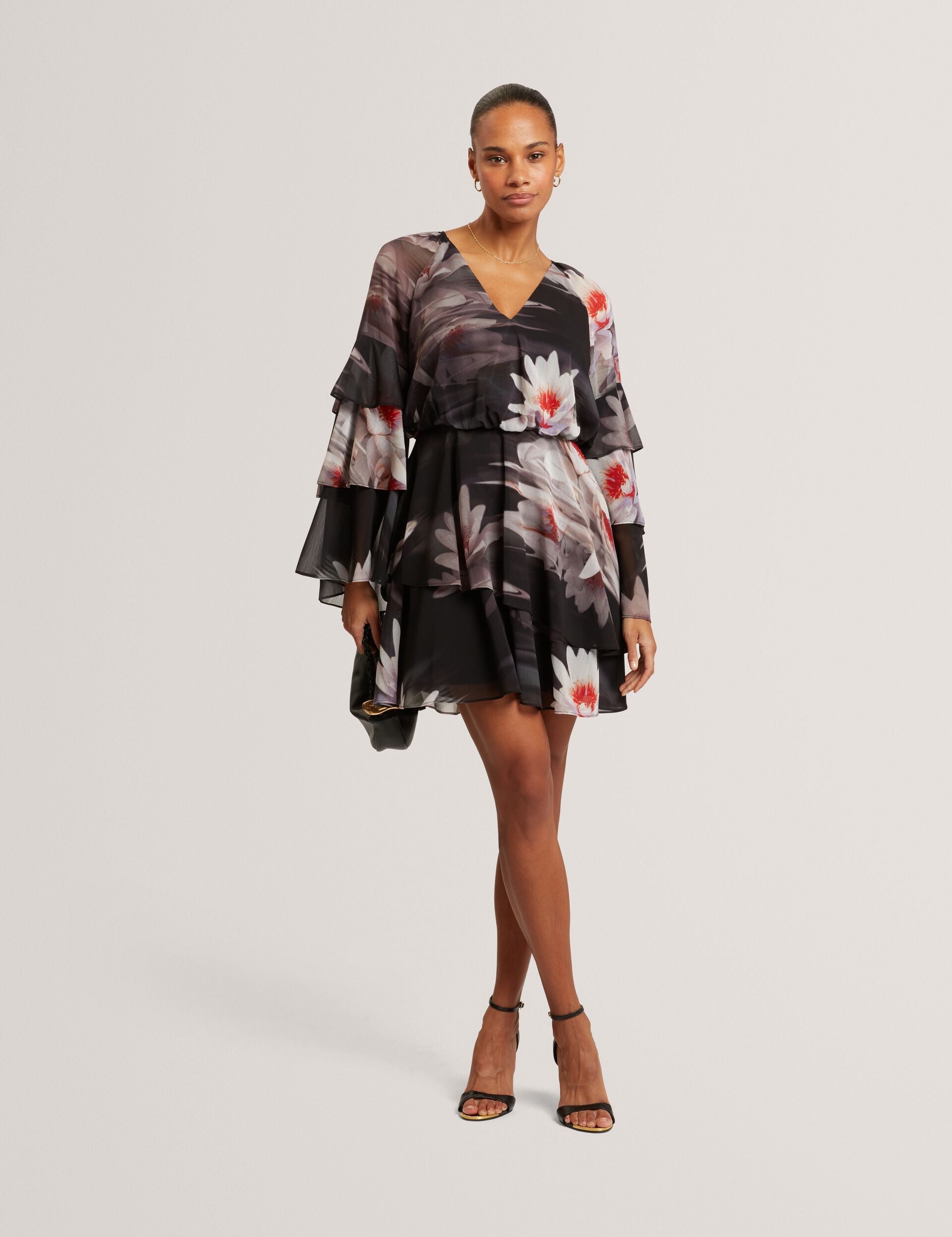 Ted Baker Nayvie Lily Print Frilled Long Sleeve Mini Dress Women's