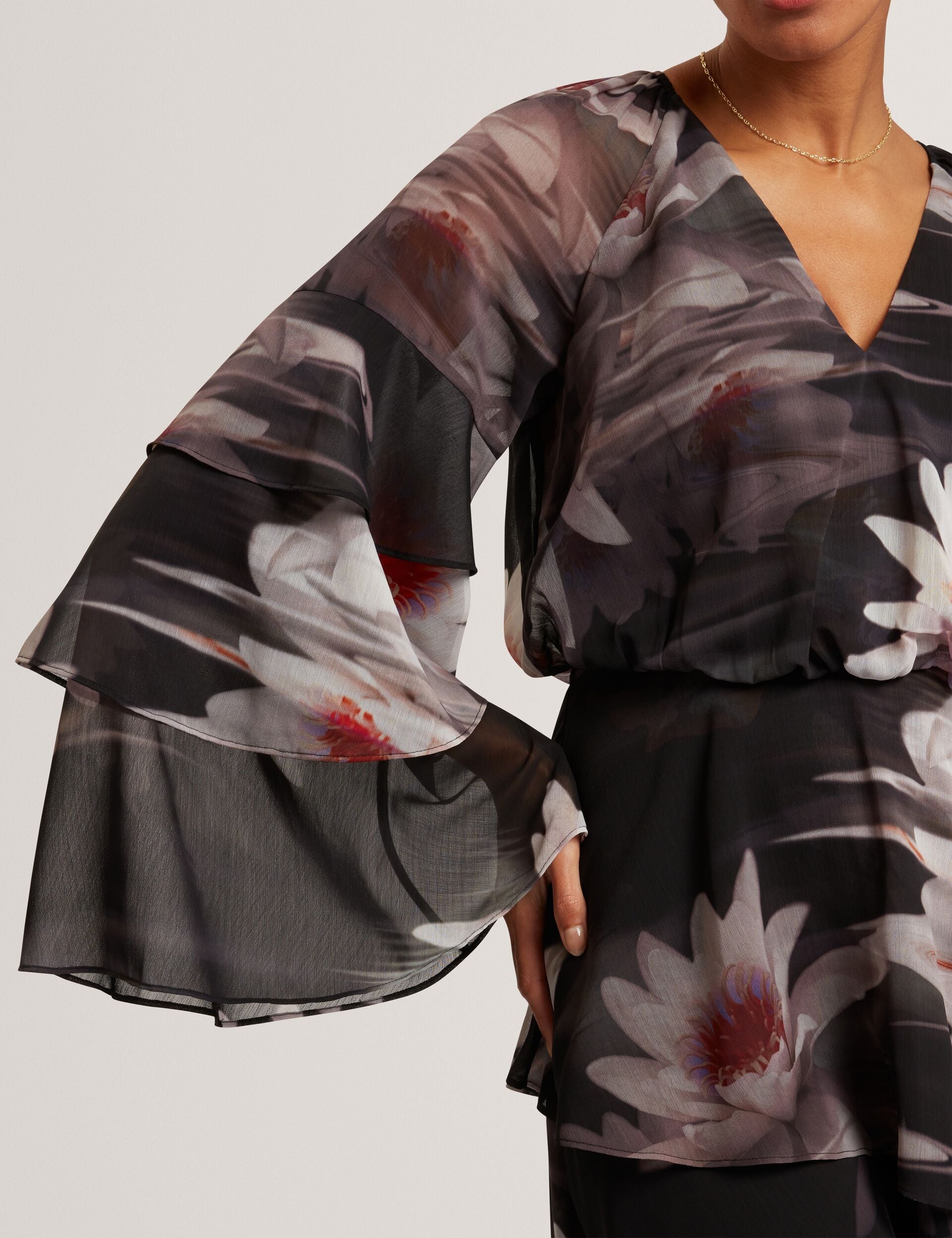 Ted Baker Nayvie Lily Print Frilled Long Sleeve Mini Dress Women's