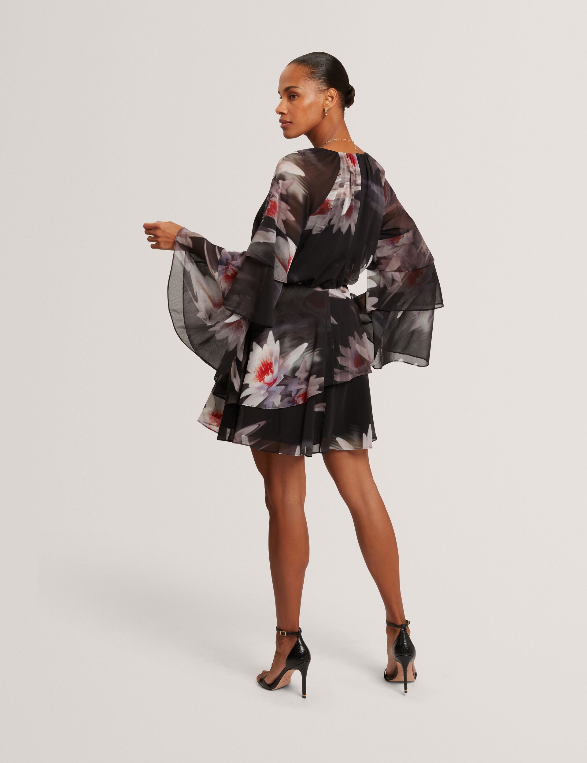 Ted Baker Nayvie Lily Print Frilled Long Sleeve Mini Dress Women's