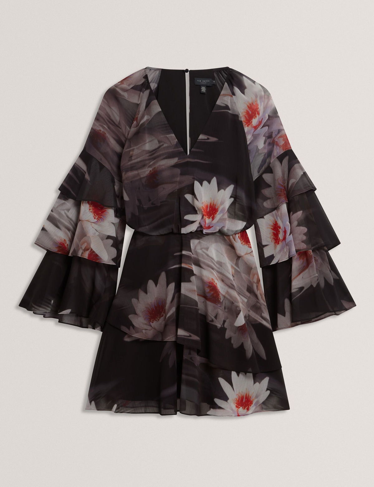 Ted Baker Nayvie Lily Print Frilled Long Sleeve Mini Dress Women's