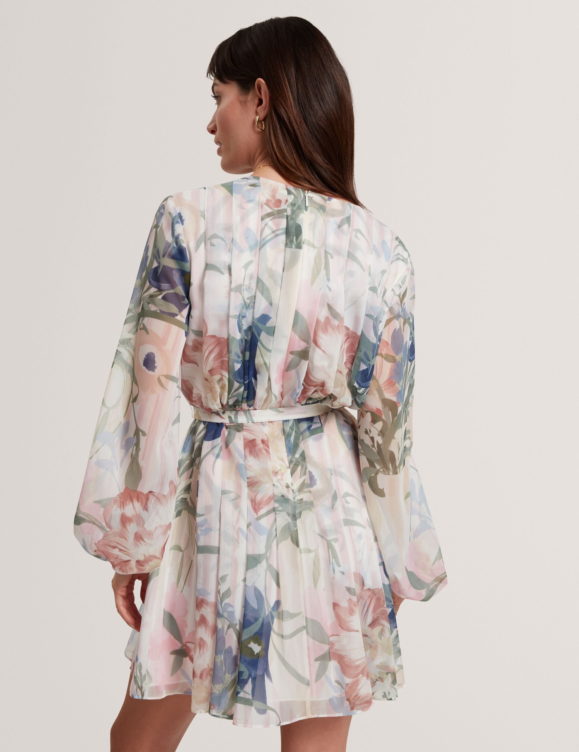 Ted Baker Malmia Floral Pleated Long Sleeve Mini Dress Women's