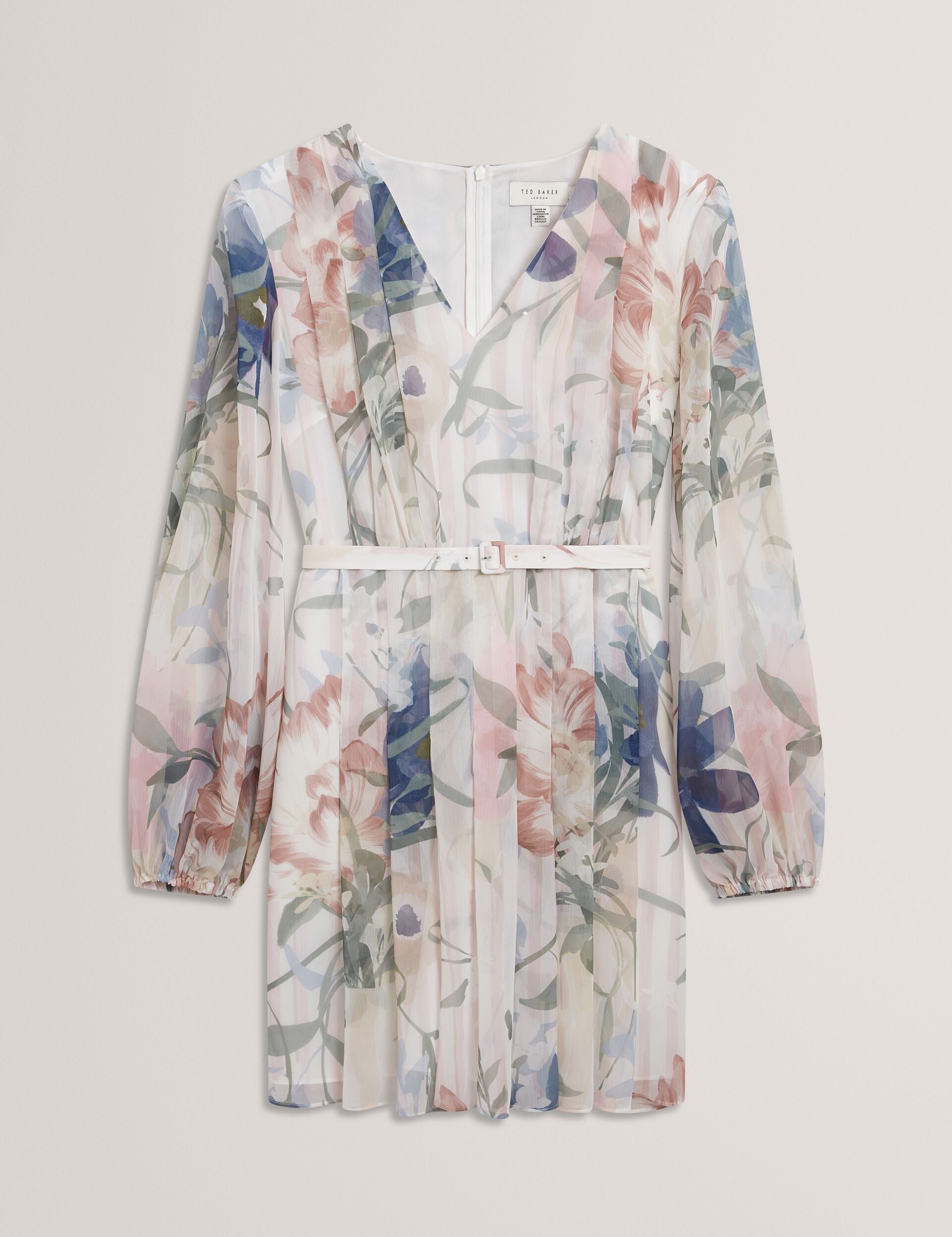 Ted Baker Malmia Floral Pleated Long Sleeve Mini Dress Women's
