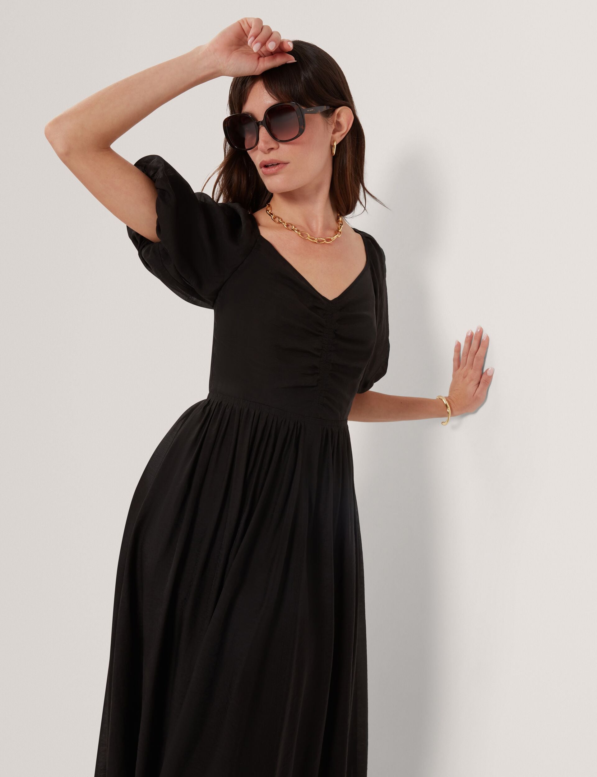 Ted Baker Orlaah Puff Sleeve Vneck Woven Midi Dress Women's