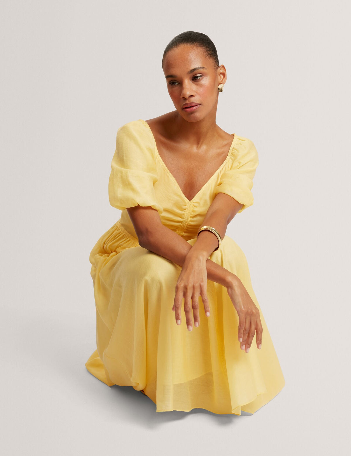 Ted Baker Orlaah Puff Sleeve Vneck Woven Midi Dress Women's