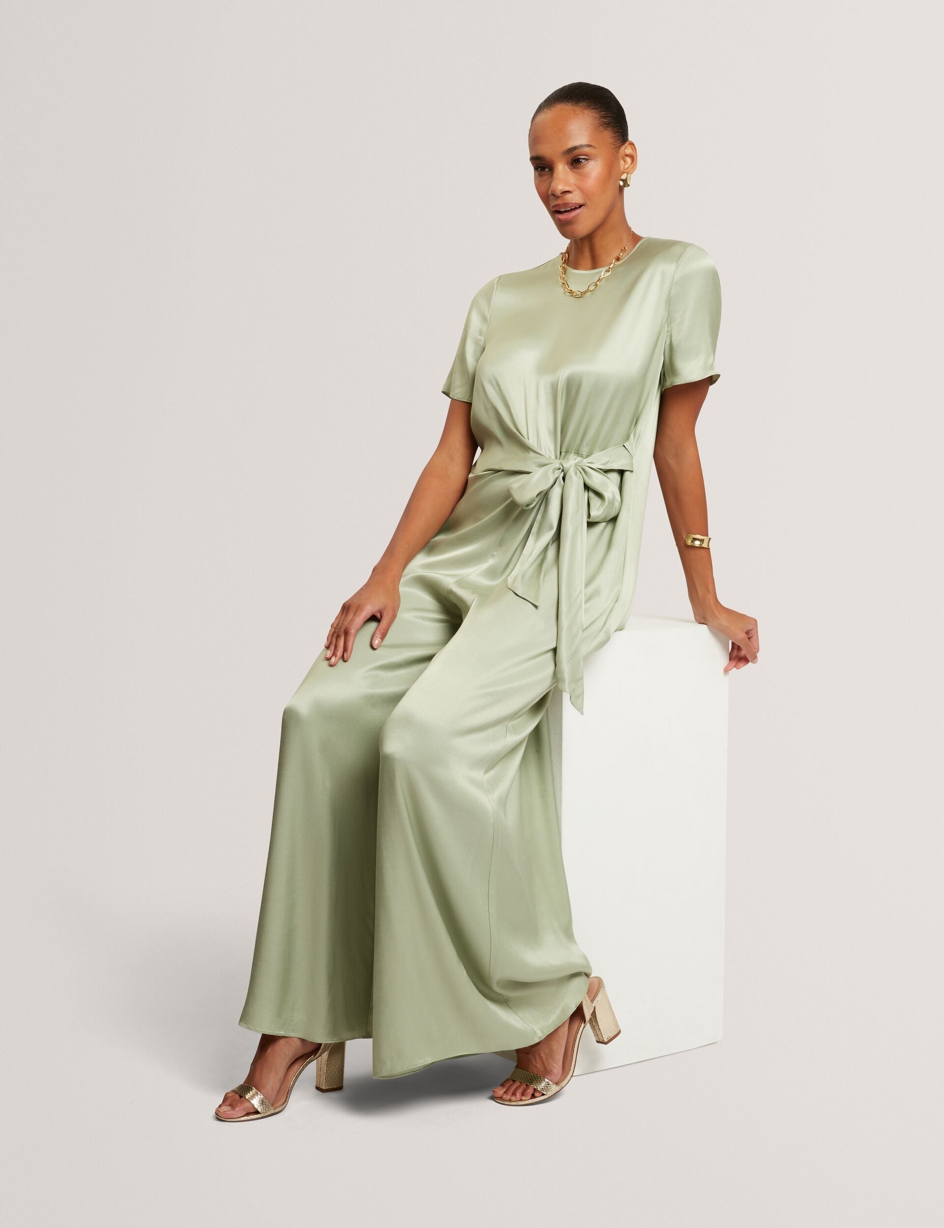 Ted Baker Corza Tie Detail Short Sleeve Wide Leg Jumpsuit Women's
