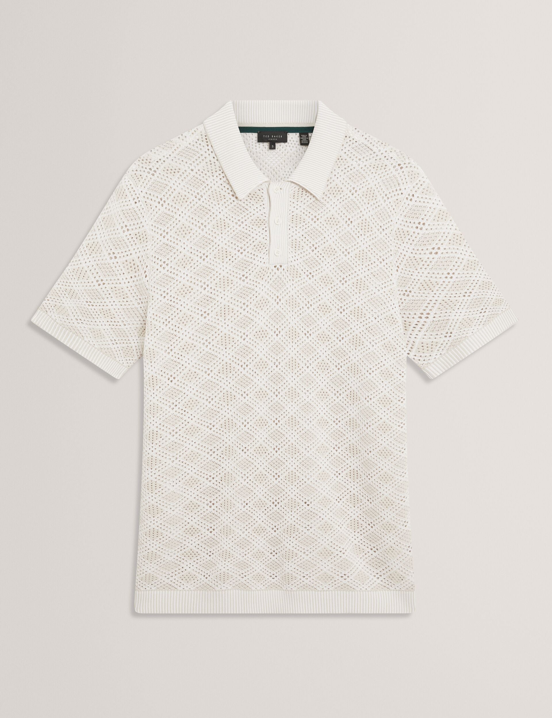 Ted Baker Helme Geometric Open Knit Short Sleeve Polo