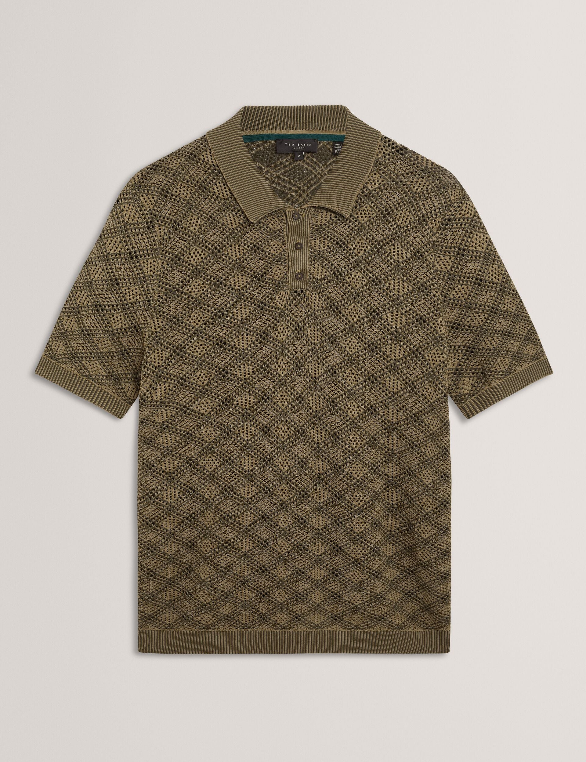 Ted Baker Helme Geometric Open Knit Short Sleeve Polo