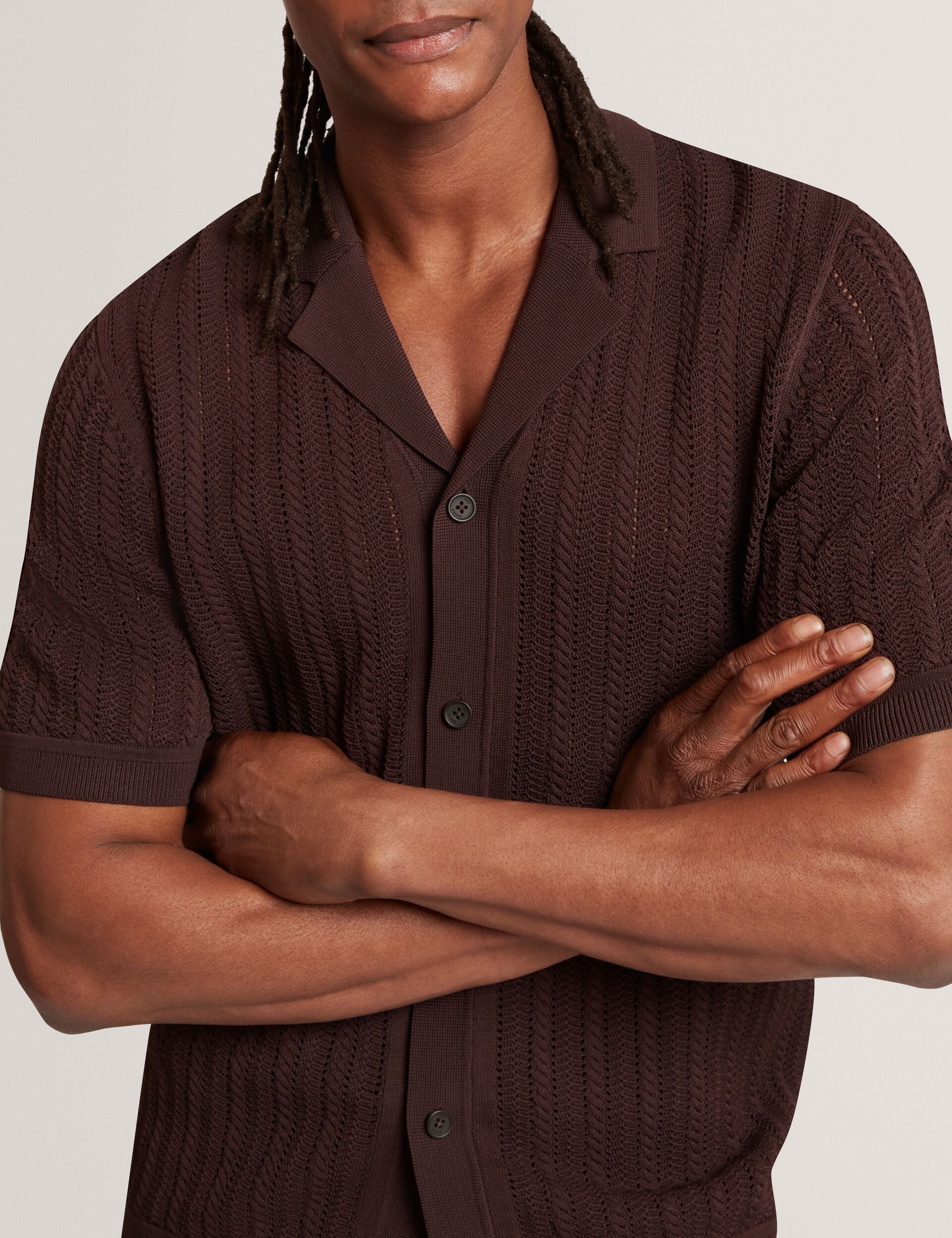 Ted Baker Lound Textured Stripe Knit Short Sleeve Shirt