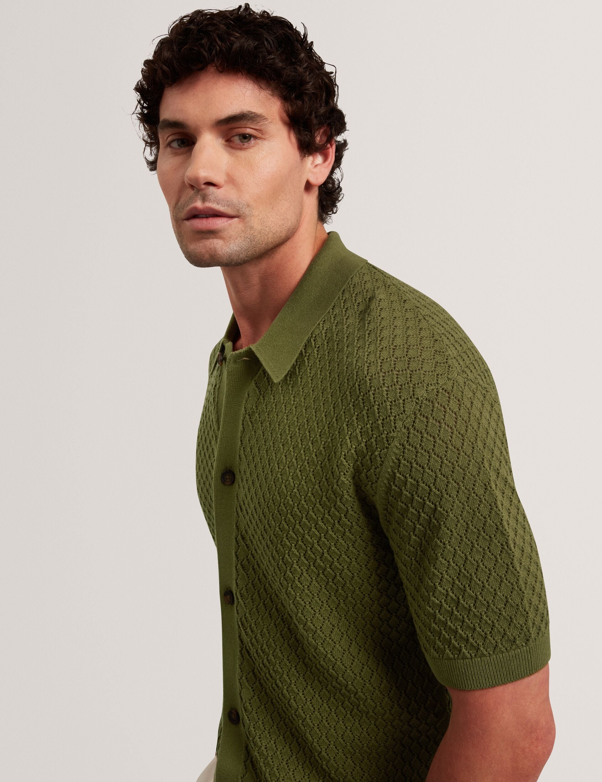 Ted Baker Domati Diamond Crochet Knit Short Sleeve Shirt