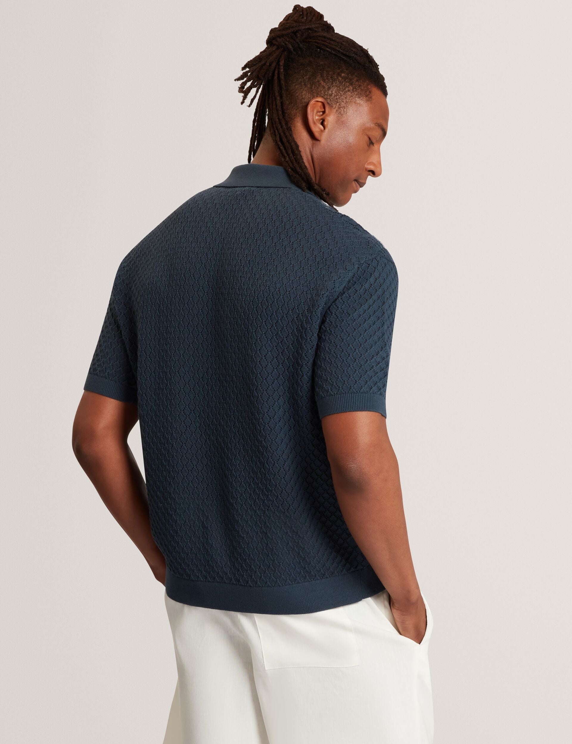 Ted Baker Domati Diamond Crochet Knit Short Sleeve Shirt