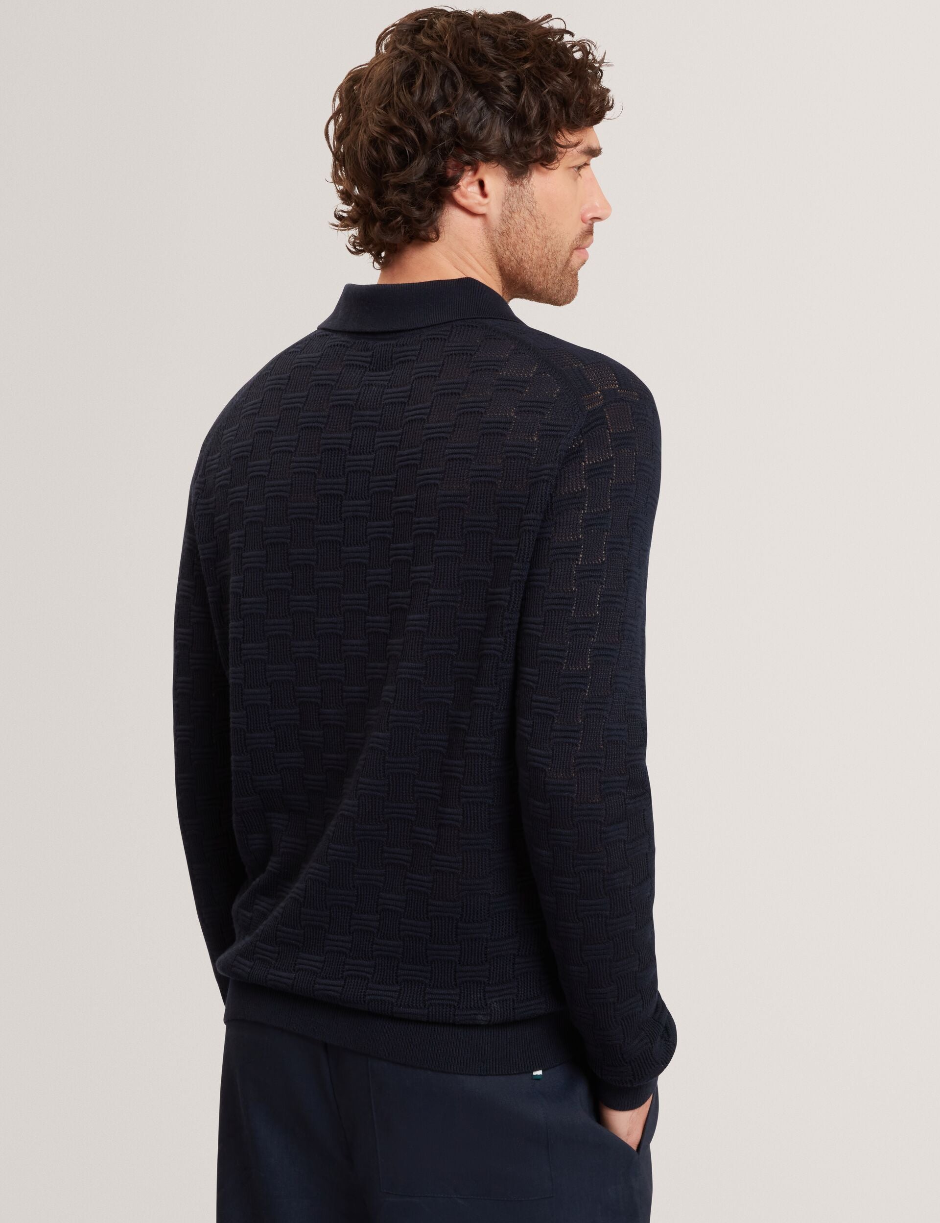 Ted Baker Osaka Basket Texture Silk Blend Long Sleeve Polo