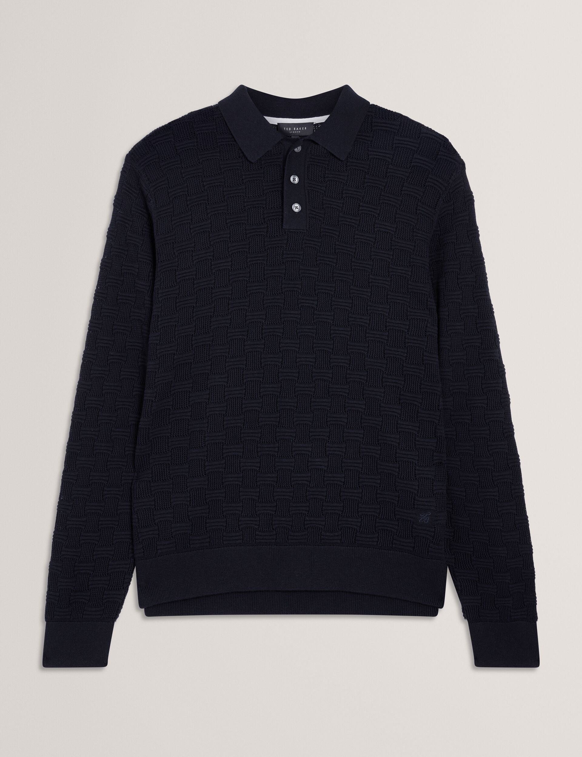 Ted Baker Osaka Basket Texture Silk Blend Long Sleeve Polo