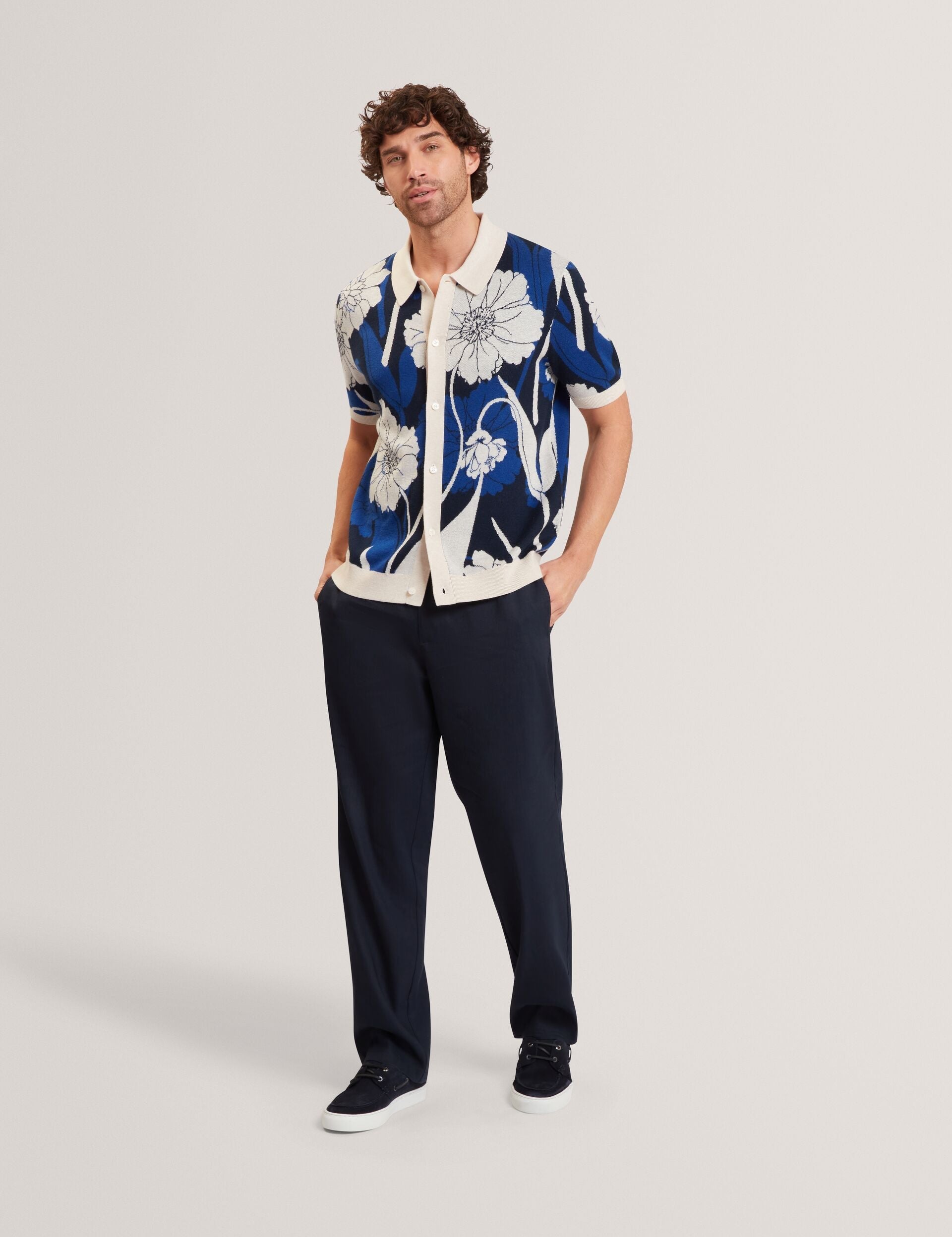 Ted Baker Aldery Jacquard Botanical Print Wool Blend Shirt