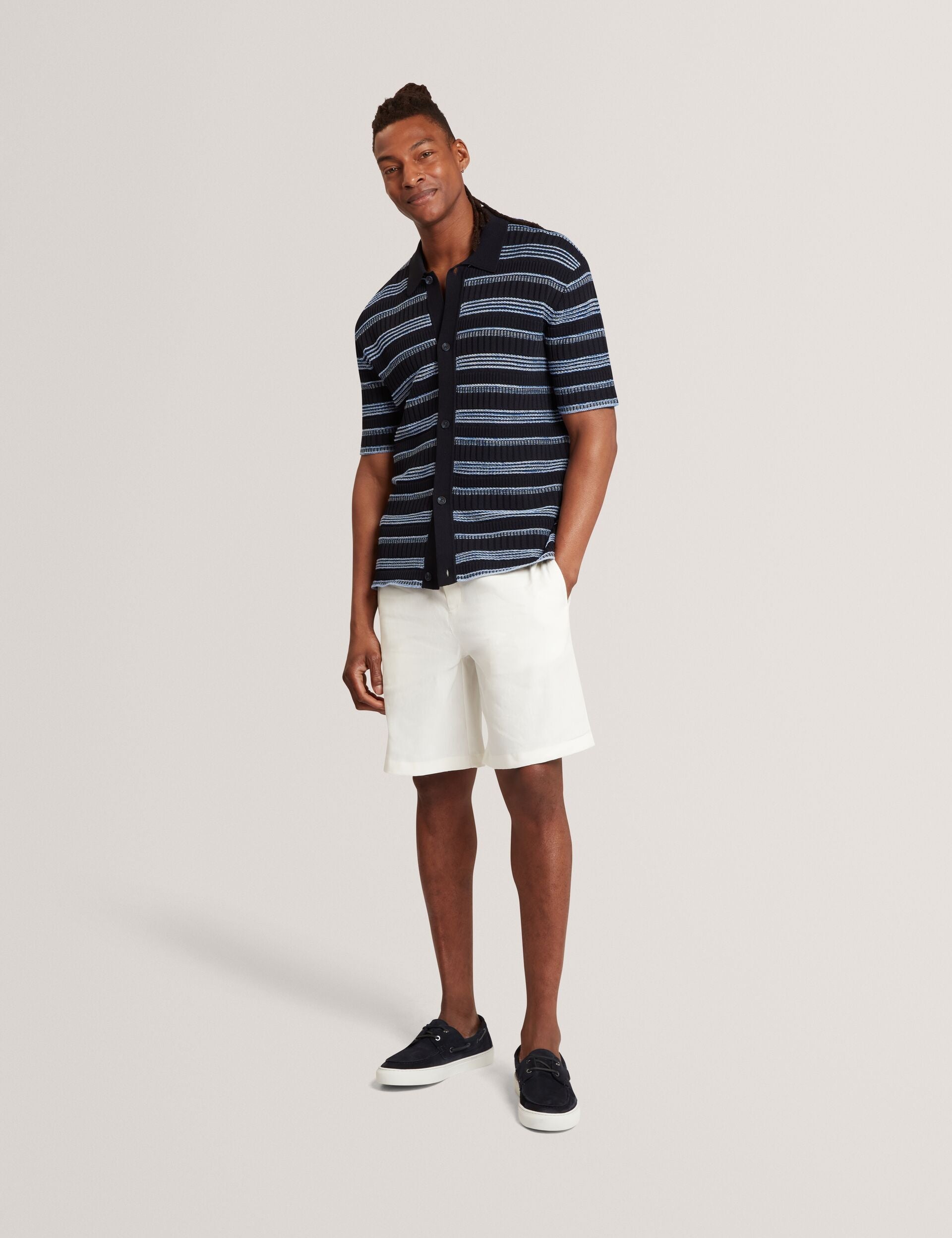 Ted Baker Florem Stitched Stripe Knit Short Sleeve Shirt