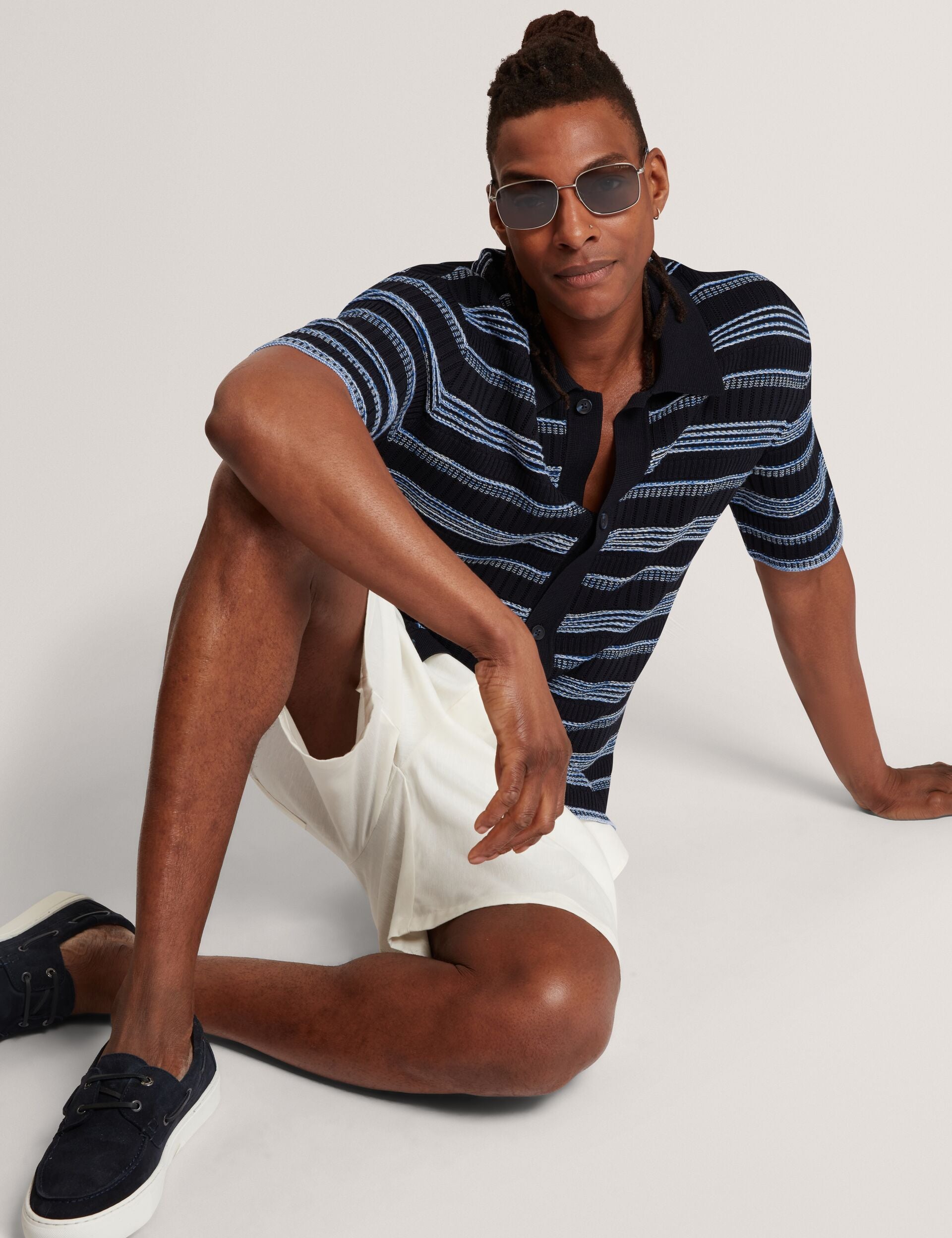 Ted Baker Florem Stitched Stripe Knit Short Sleeve Shirt