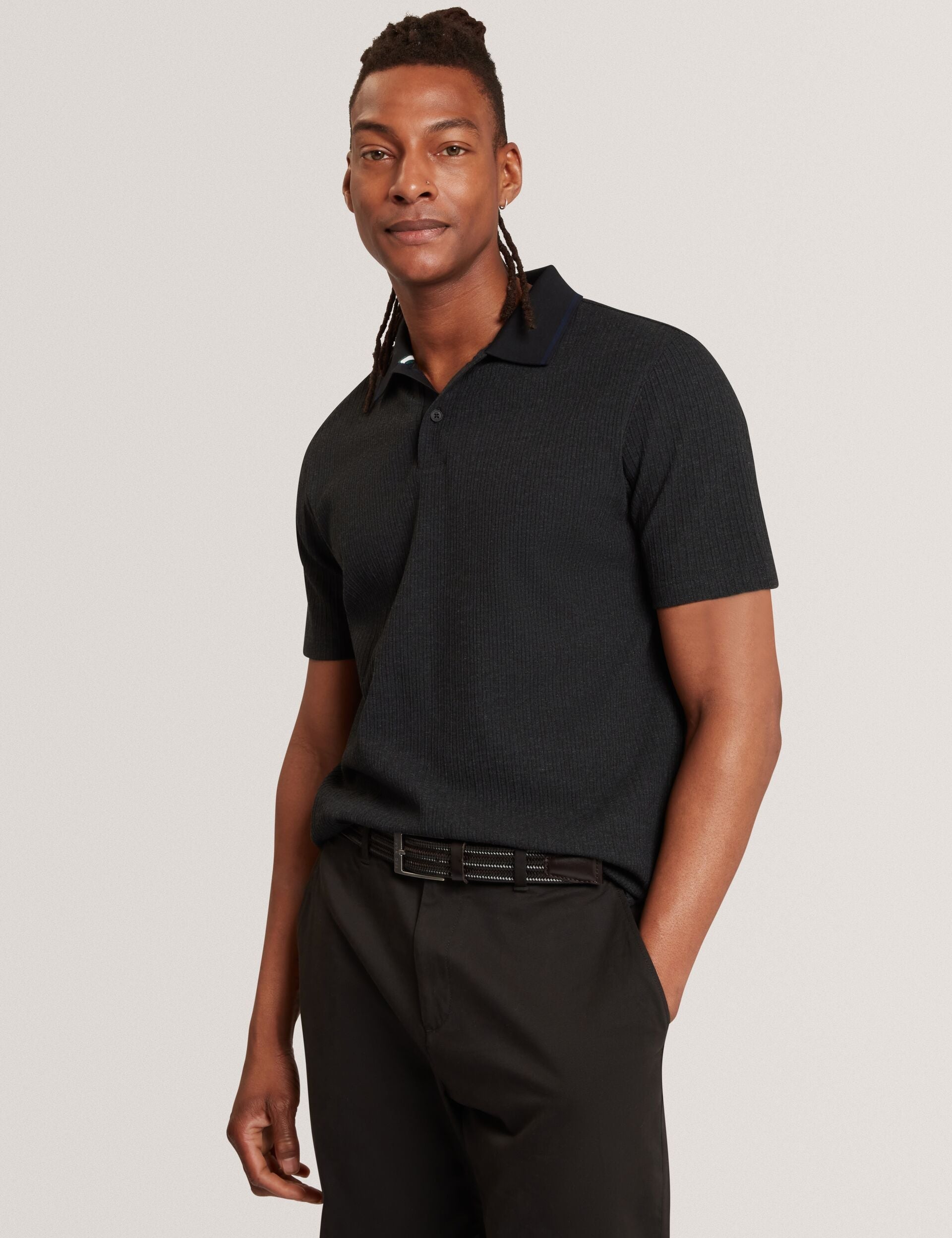 Ted Baker Hammon Stitched Rib Cotton Blend Short Sleeve Polo