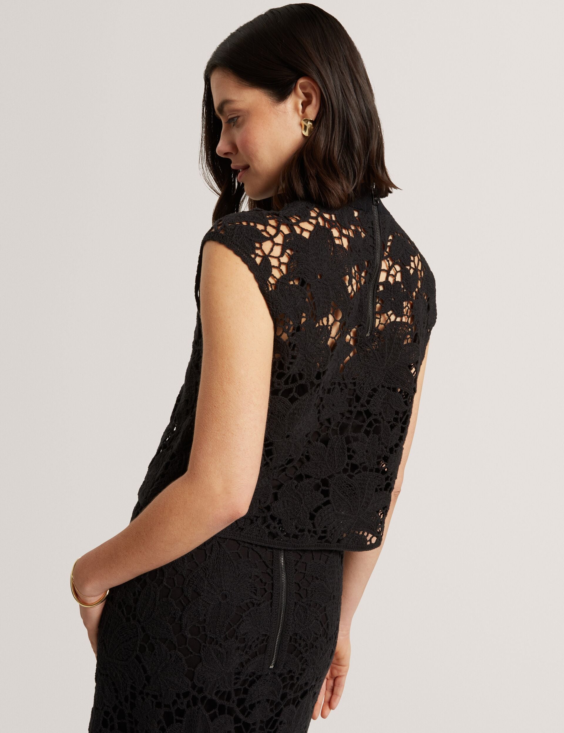 Ted Baker Aenabet Crochet Lace High Neck Crop Top Women's