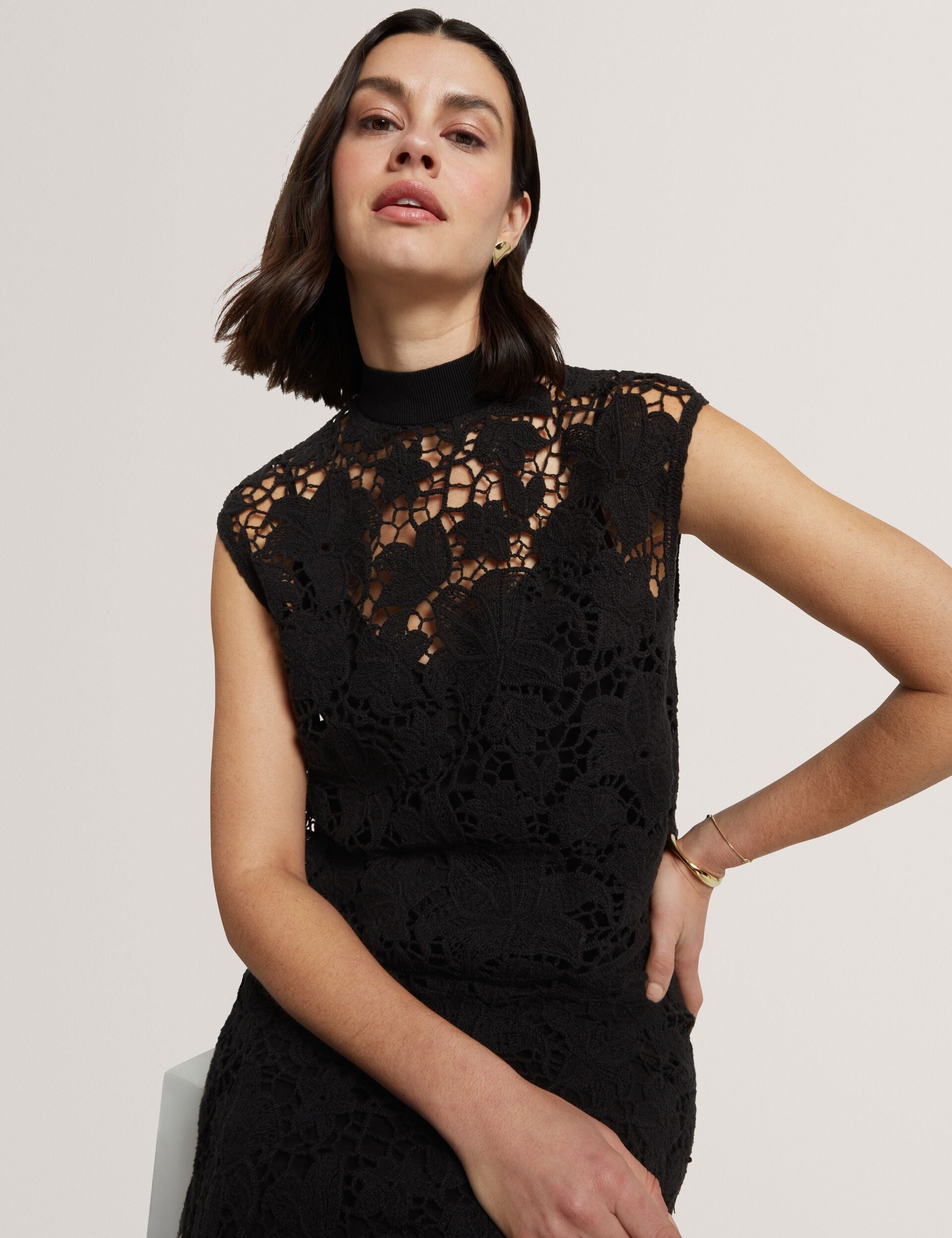 Ted Baker Aenabet Crochet Lace High Neck Crop Top Women's