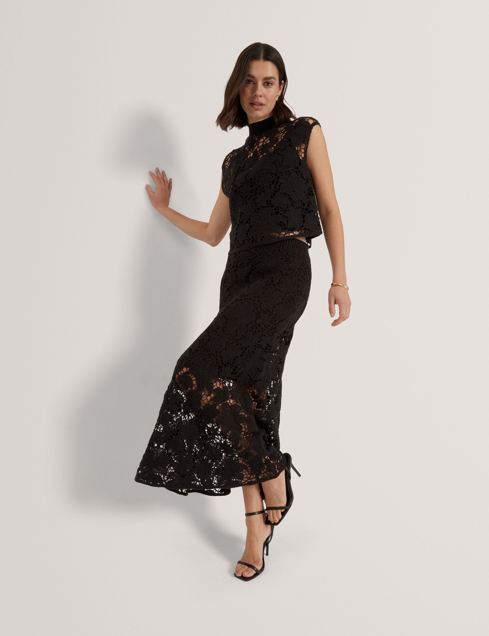 Ted Baker Aphria Crochet Lace Flared Midi Skirt Women's