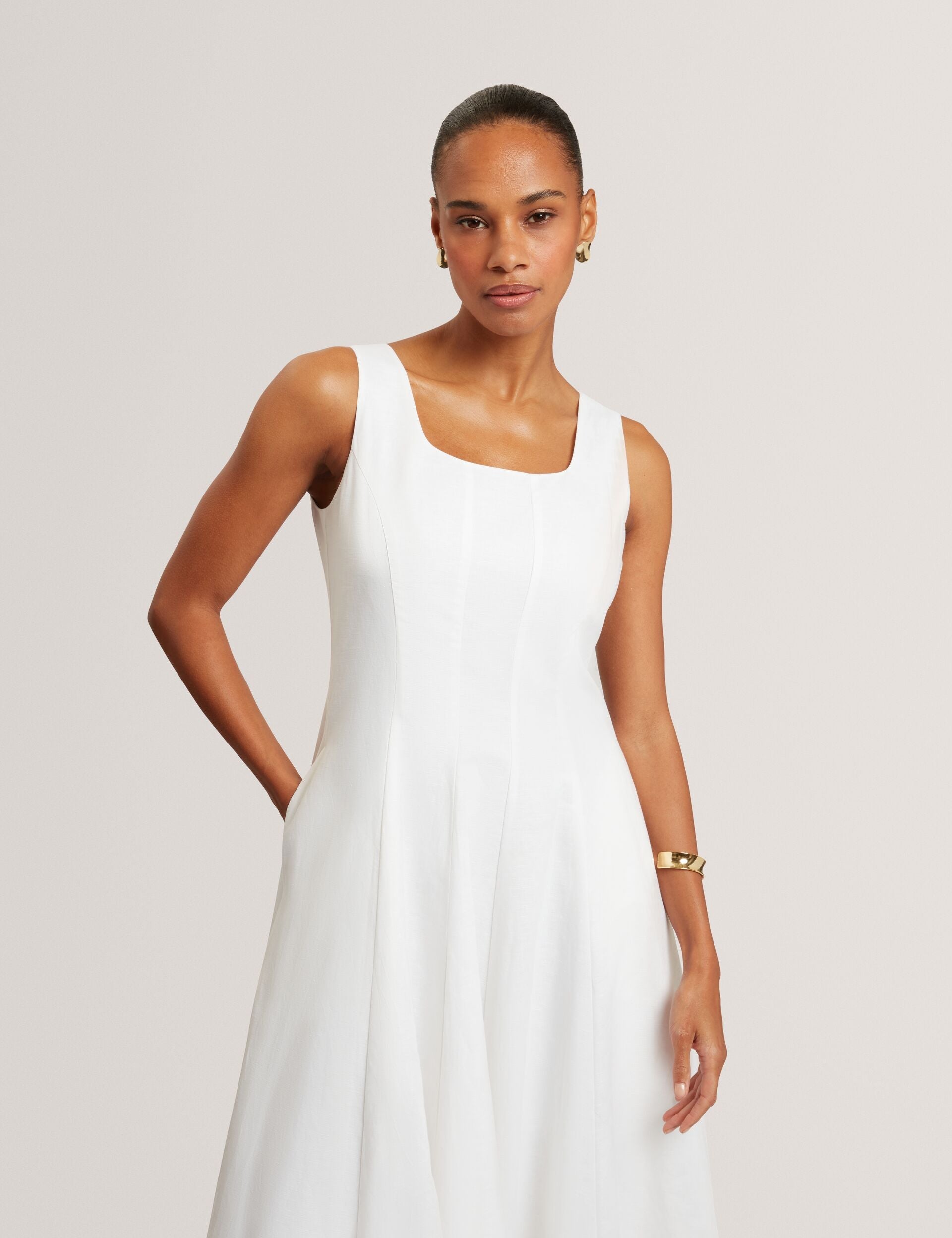 Ted Baker Addisa Linen Cotton Panelled Sleeveless Midi Dress Women's