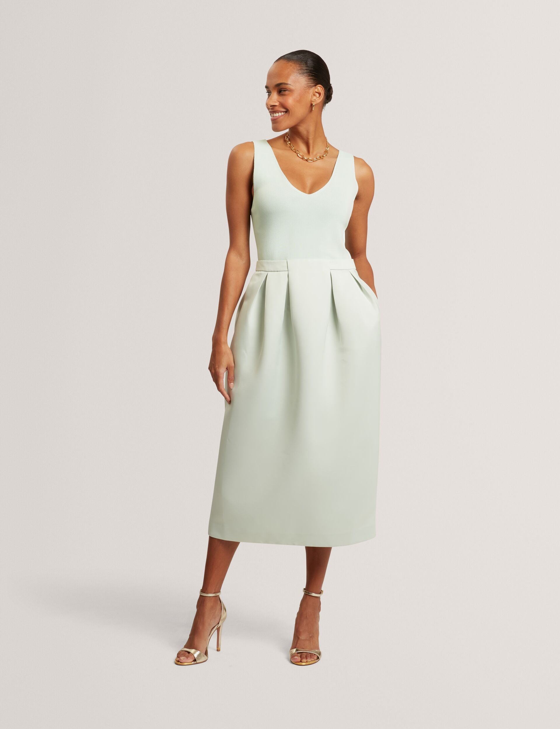 Ted Baker Verlene Sleeveless Knit Satin Tulip Midi Dress Women's