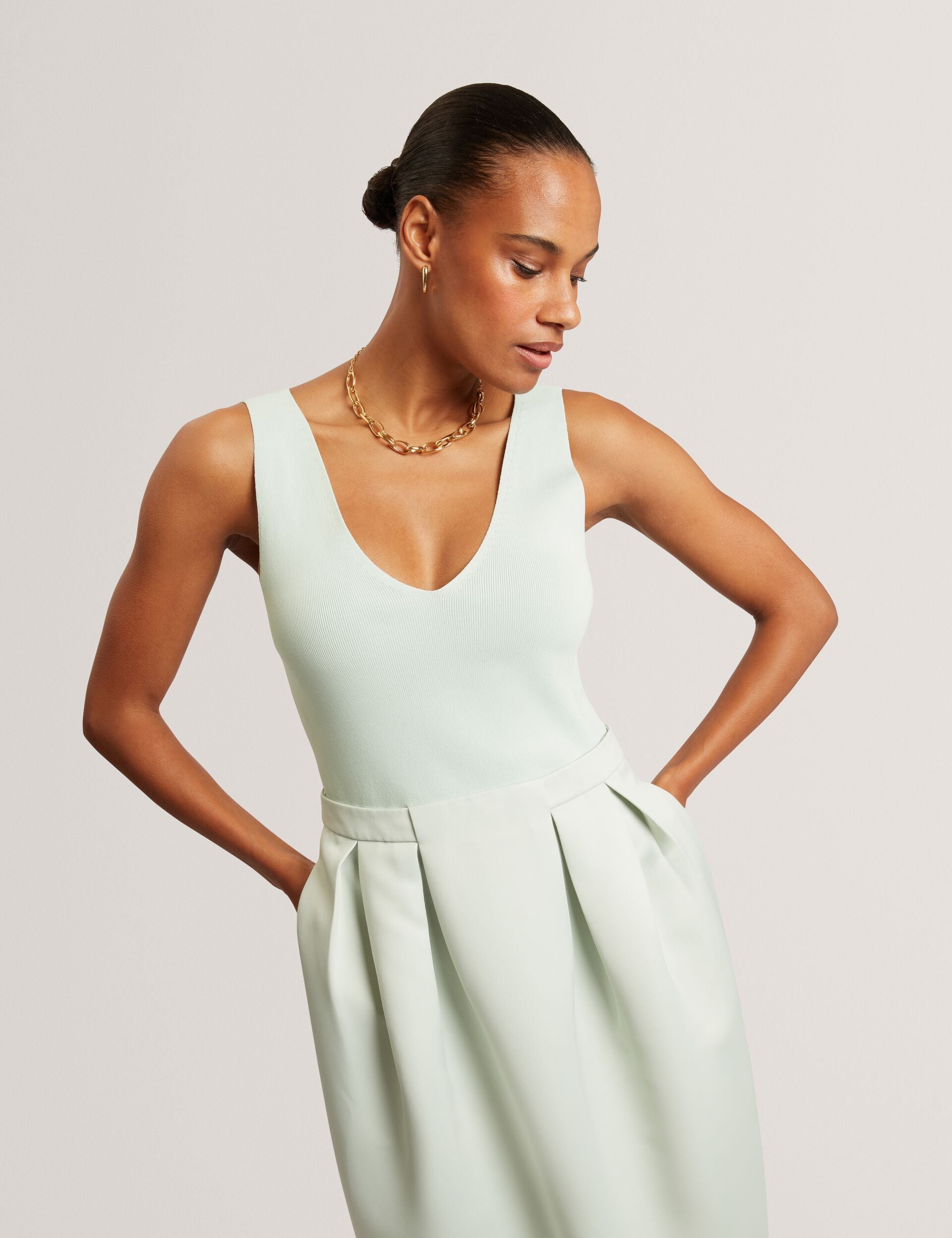 Ted Baker Verlene Sleeveless Knit Satin Tulip Midi Dress Women's