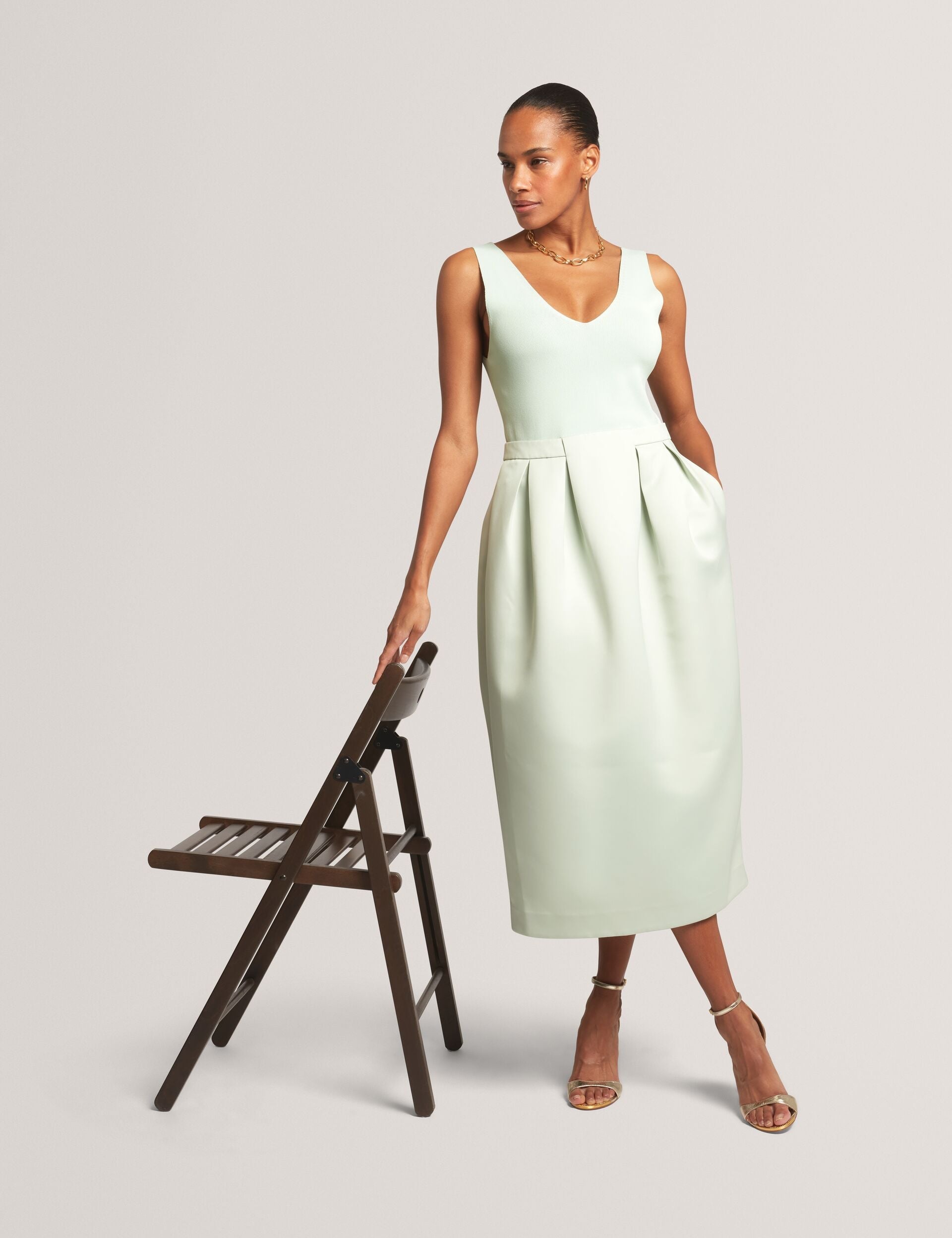 Ted Baker Verlene Sleeveless Knit Satin Tulip Midi Dress Women's