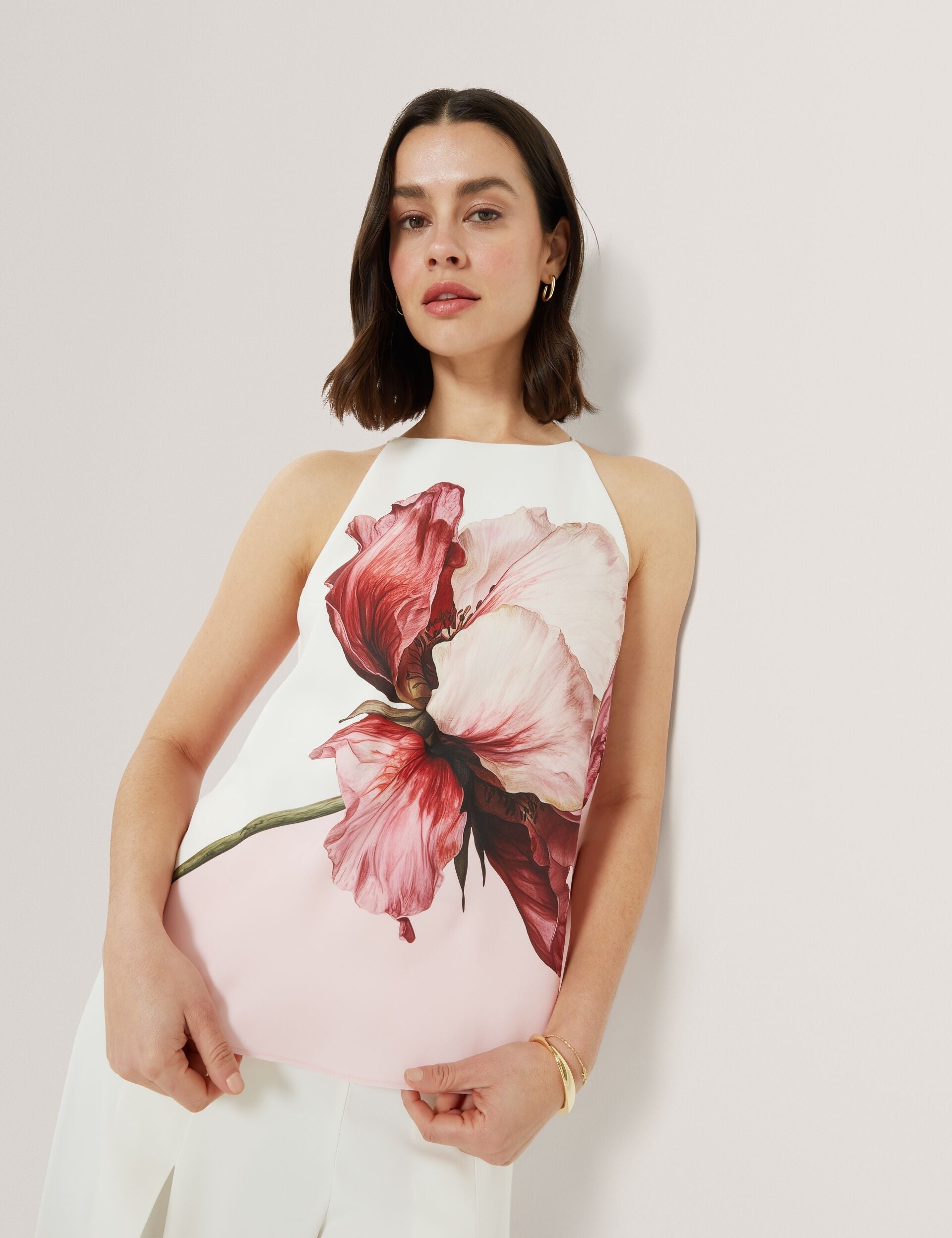 Ted Baker Brosa Floral Placement Print Halterneck Top Women's