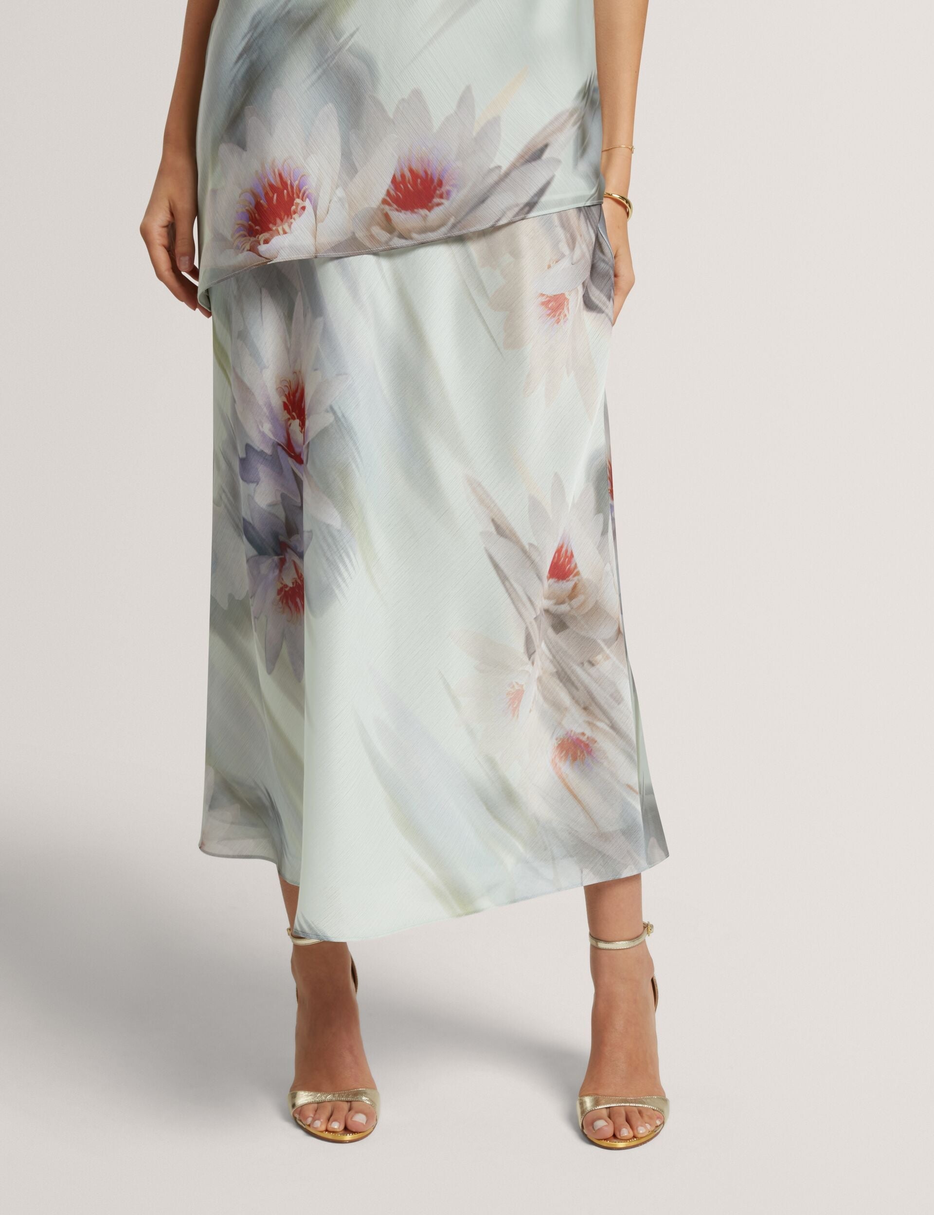 Ted Baker Artica Lily Print Crinkled Bias Midi Skirt Women's