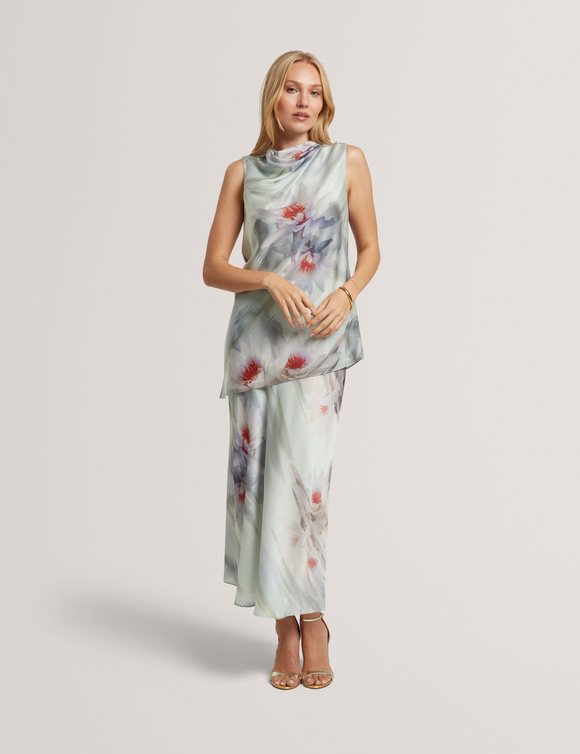 Ted Baker Artica Lily Print Crinkled Bias Midi Skirt Women's