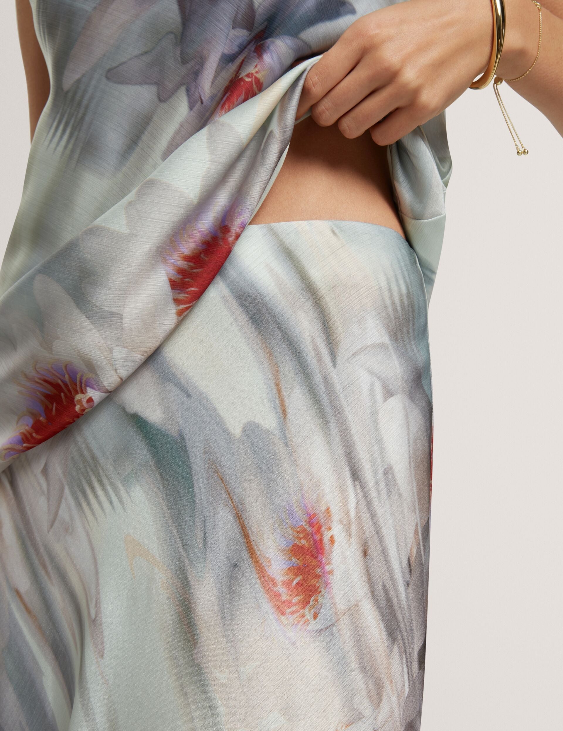 Ted Baker Artica Lily Print Crinkled Bias Midi Skirt Women's