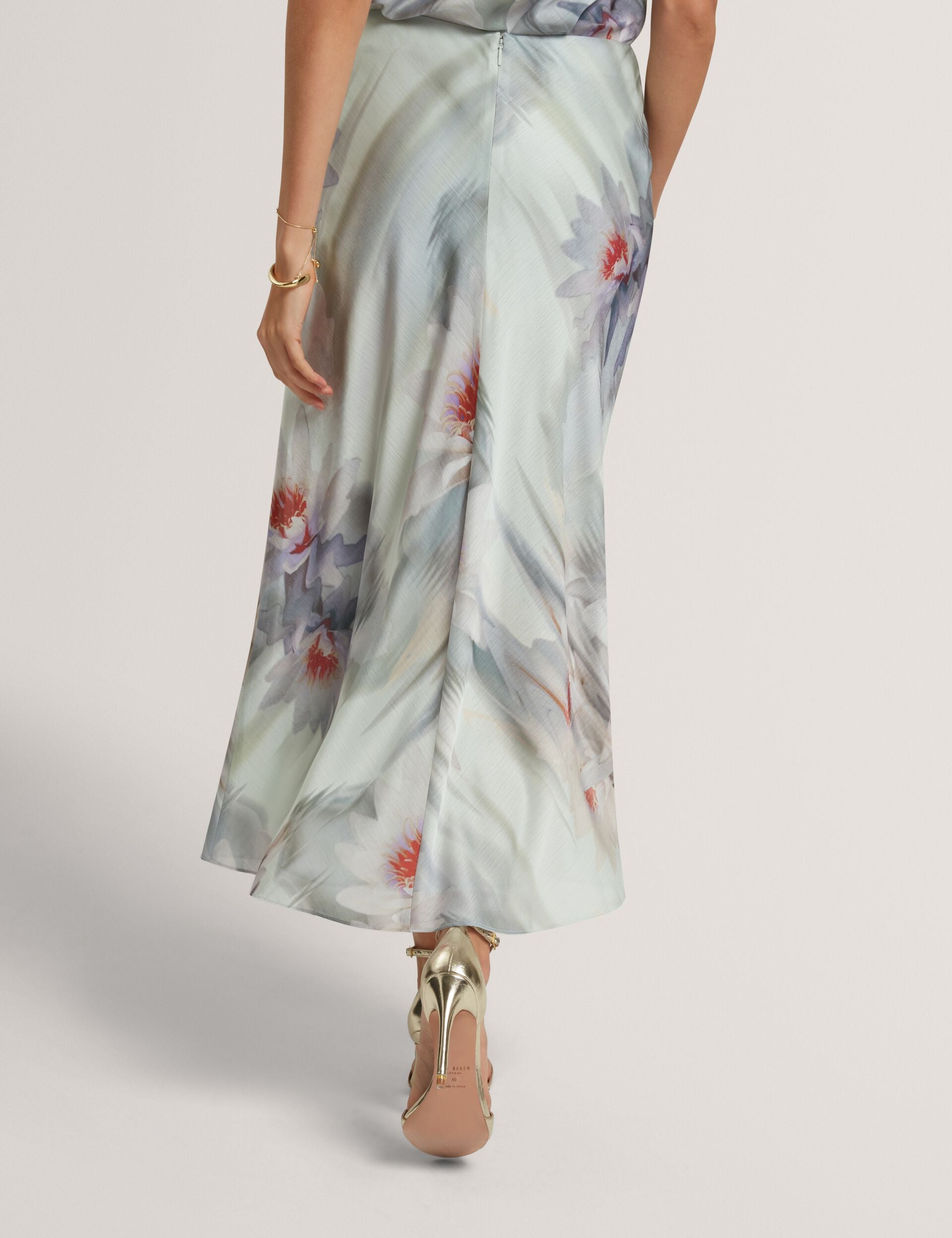 Ted Baker Artica Lily Print Crinkled Bias Midi Skirt Women's